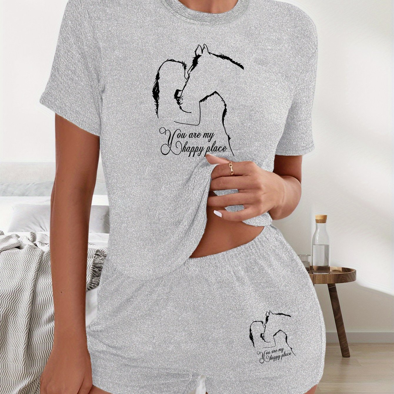 TEMU Graphic Print 2pcs Set, Short Sleeve T-shirt & Shorts, Women's Clothing