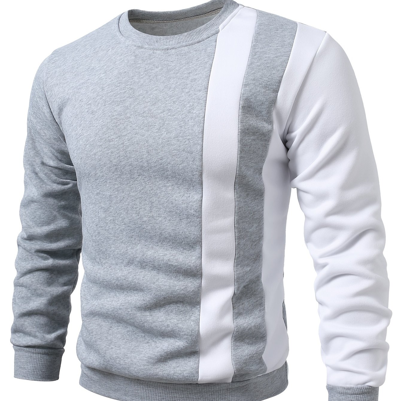 Image of Men's Sporty Casual Color Block Round Neck Sweatshirt - Black & White , Regular Fit, Machine Washable, Everyday , Modern Aesthetic, Comfortable Wear