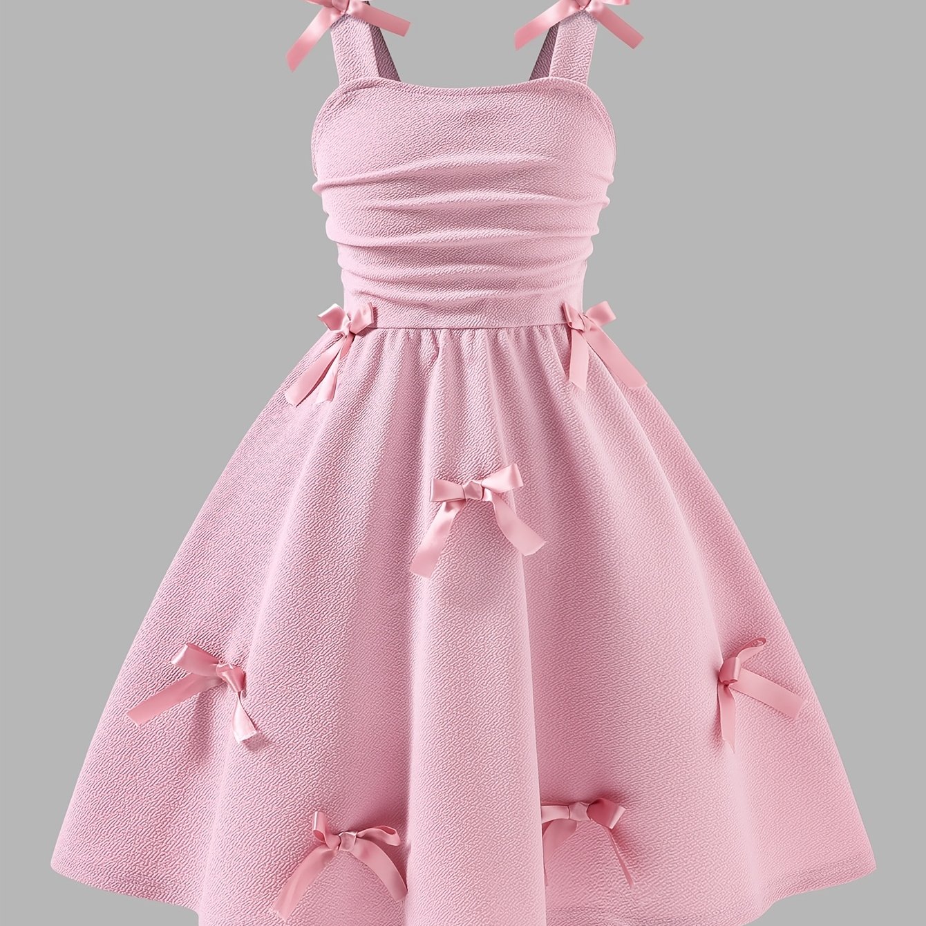 Image of ' Camisole Dress, Ruched Waist And Flared Skirt, Bow Detail, Birthday Party Dress