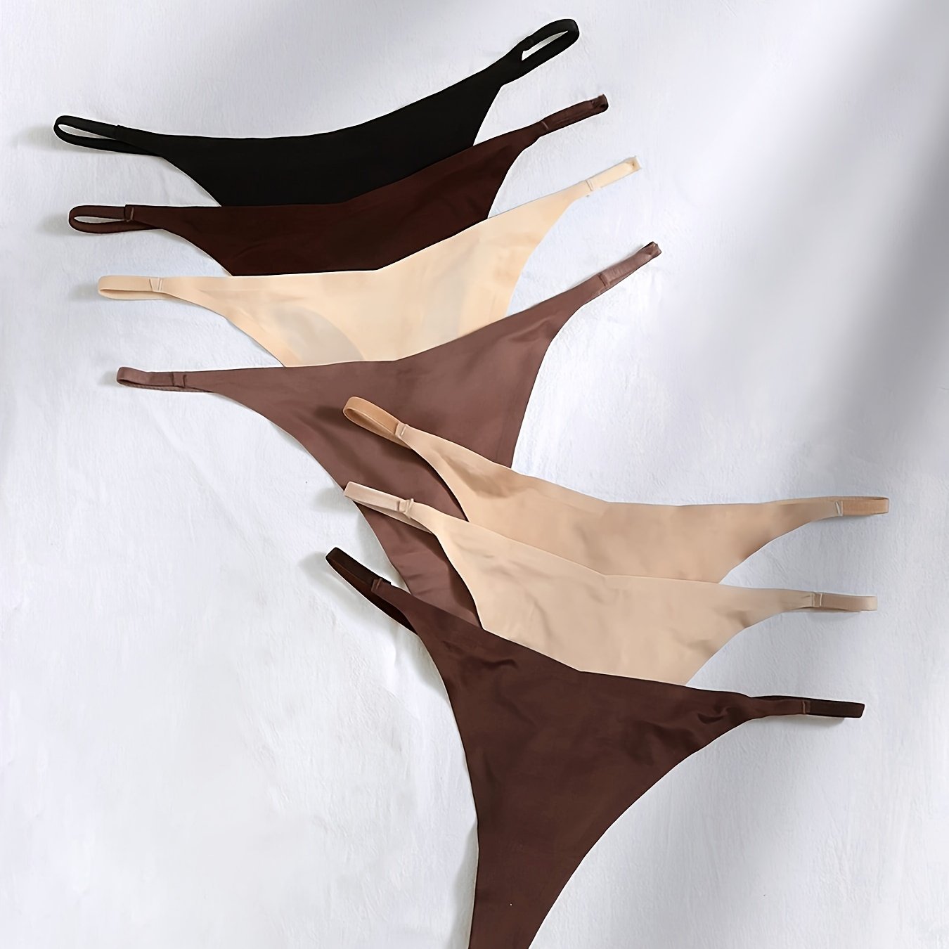 Image of 7 Pack Seamless Low Waist Thongs Panties Set For Women | Elegant Solid , Drop Waist Style
