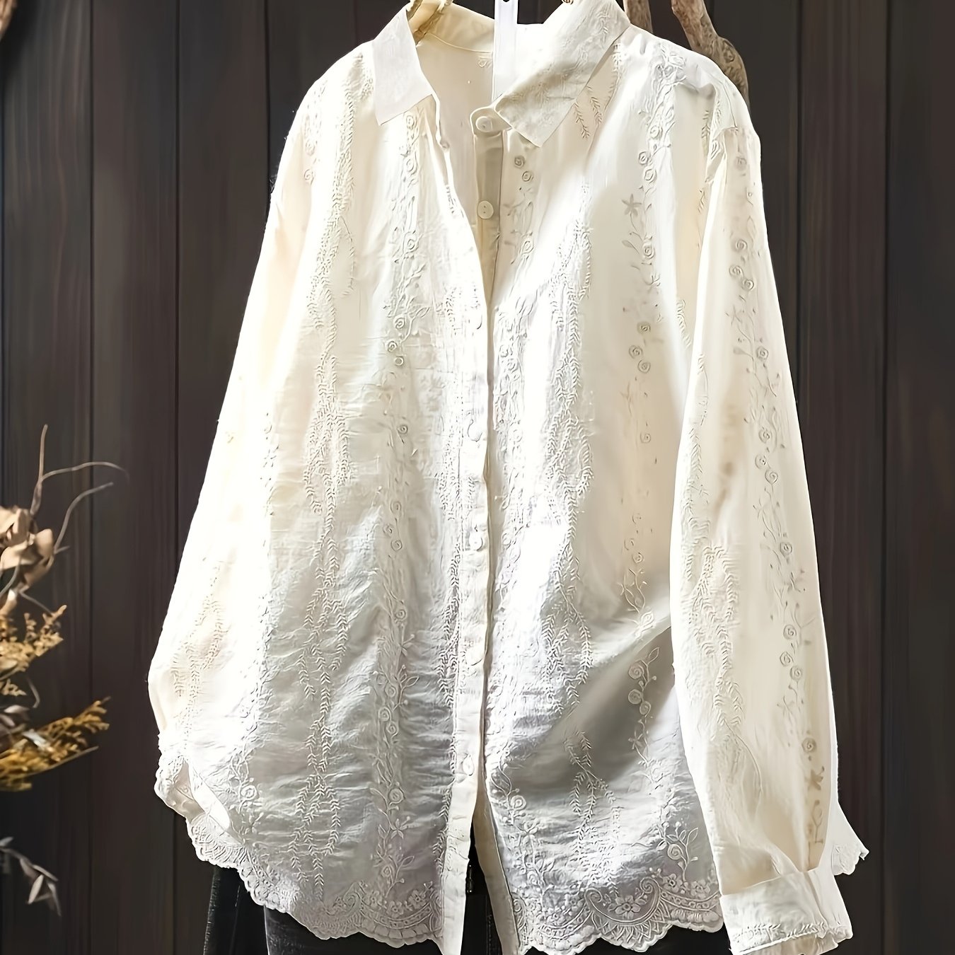 E-shop Frühlingsneues, besticktes, locker geschnittenes Langarmshirt, vielseitiges, lässiges Revers-Top für Damen, Niannian