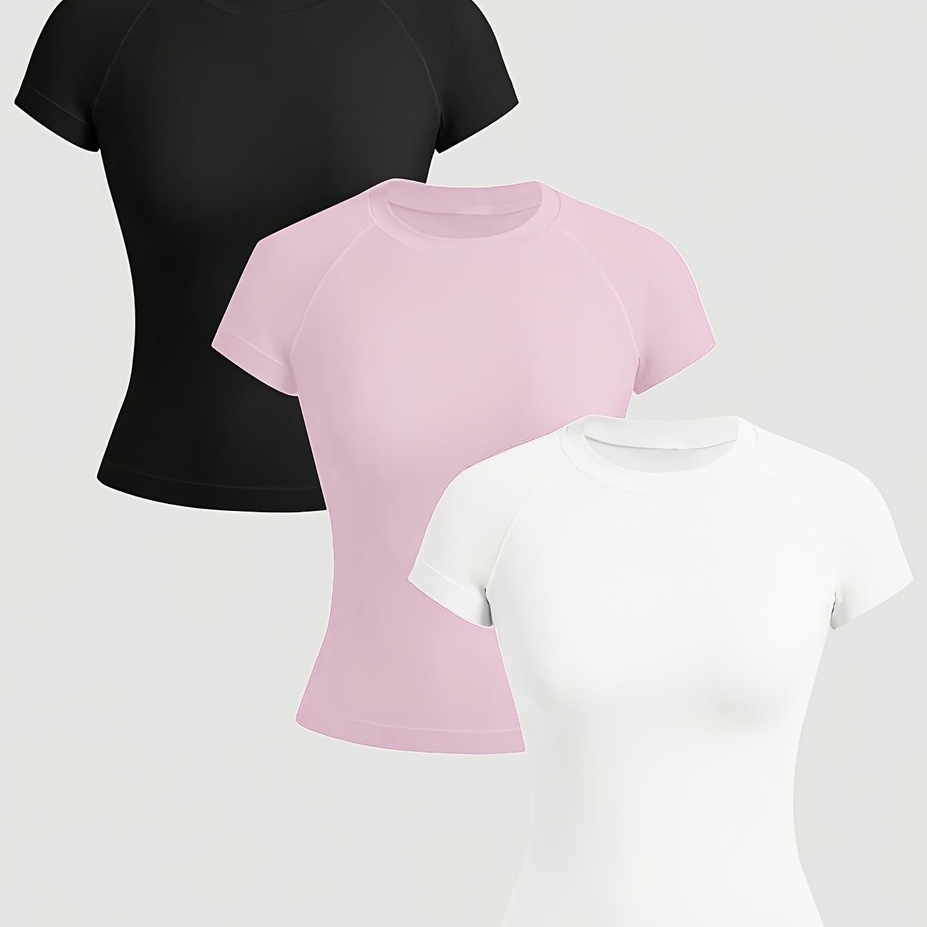 TEMU Camiseta manga corta sin costuras de color liso y ajuste entallado, 3 piezas