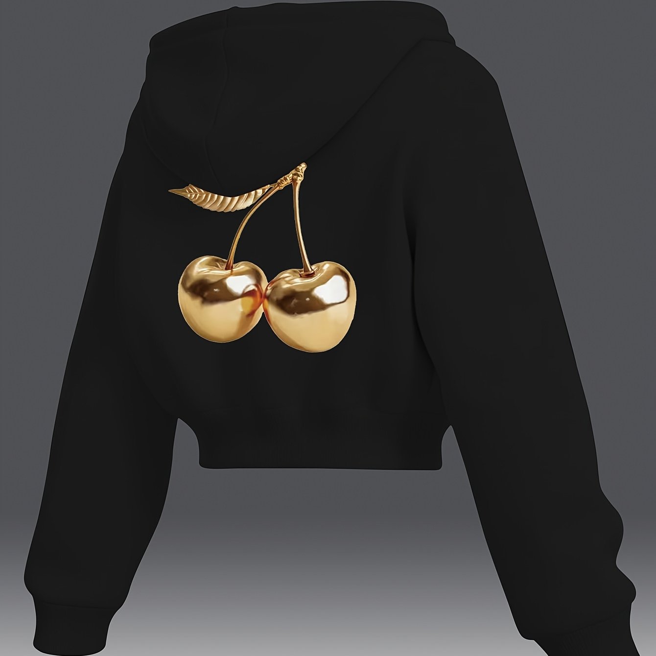 TEMU Sweat à capuche court pour femme, style imprimé, veste courte à capuche avec décoration au dos comprenant un imprimé brillant de , branche et