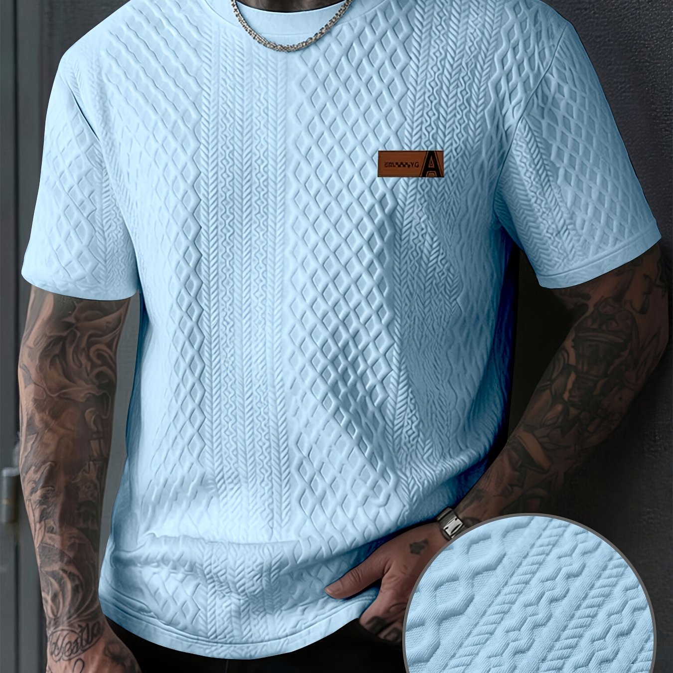 TEMU Men's New Texture Fabric Round Neck T-shirt