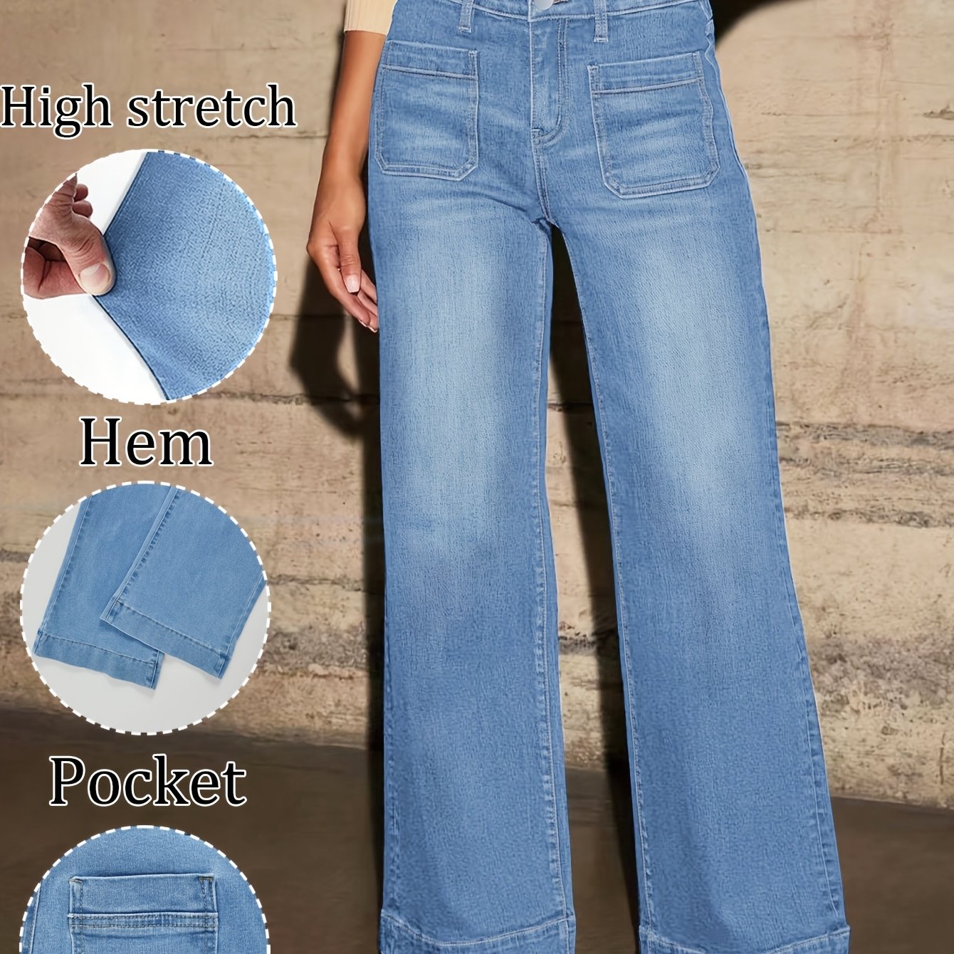 Image of High-waisted Straight-leg Jeans For Women, Slim-fit Retro Style, High-elasticity Casual Light Blue Jeans, Classic Button Closure, Versatile Commuting, Women's Jeans And Clothing
