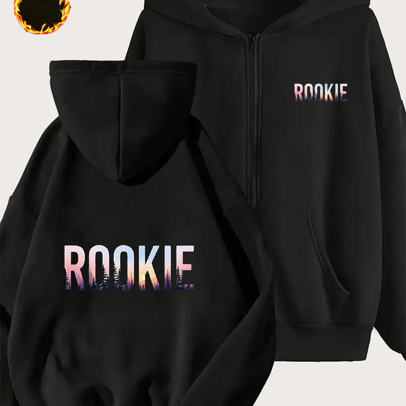 TEMU [ Meiling Directional] 1pc Women's Rookie Letter Print -lined Zip-up Hoodie Sweatshirt, Loose Long-sleeve Trendy Autumn/winter Outerwear Jacket,