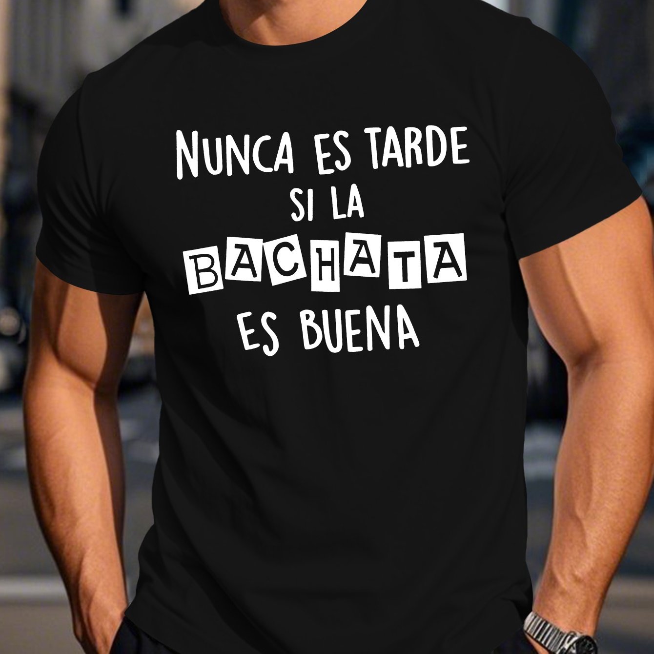 TEMU Camiseta Gráfica para Hombre en Español - " Si la es " Cómica, 100% Poliéster de 150gsm, Estampado Geométrico con Cuello y Diseño Casual ,