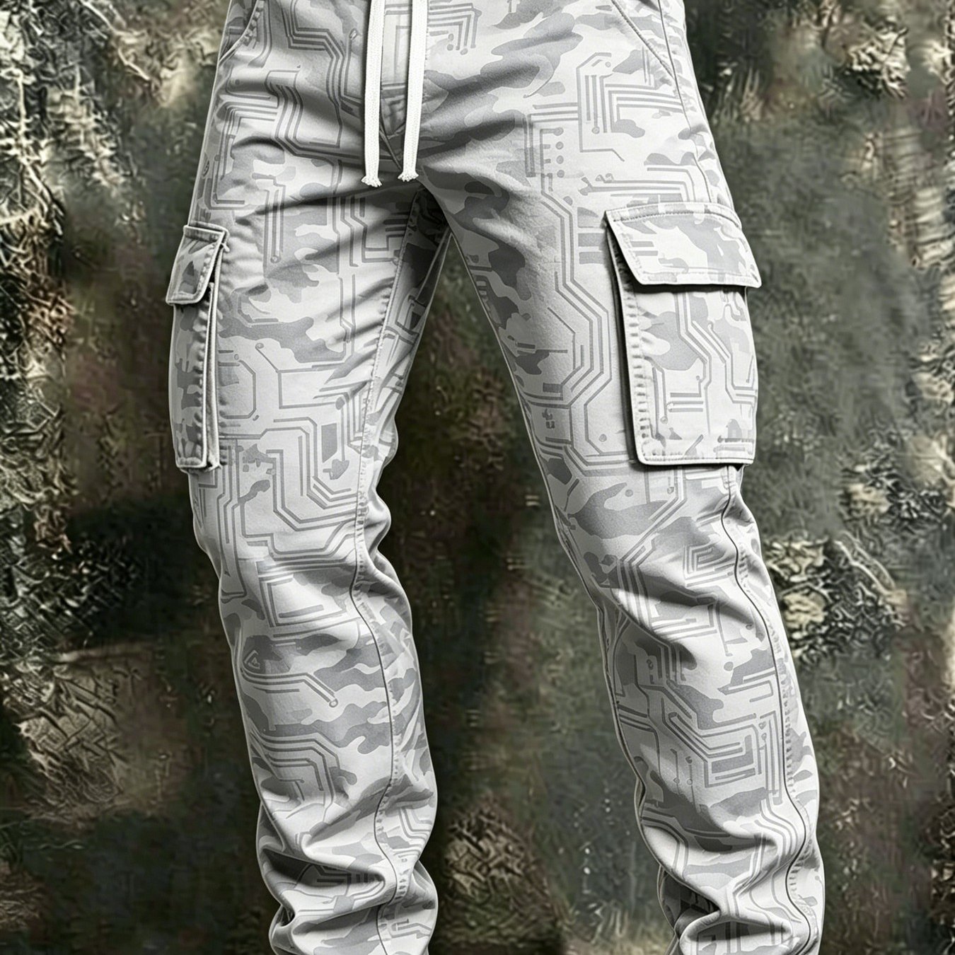 Image of 2026 Men's New Casual Cargo Trousers (drawstring), Multi-pocket, Geometric , Comfortable And Breathable Fabric, Suitable For Daily , Casual Wear, Outdoor Sports, Father's Day Gift, And Styling