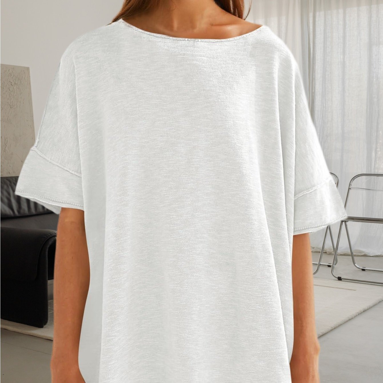 Image of Women's Oversized T Shirts Casual Summer Crew Neck Loose Short Sleeve Side Slit Hem Blouse Tunic Tops
