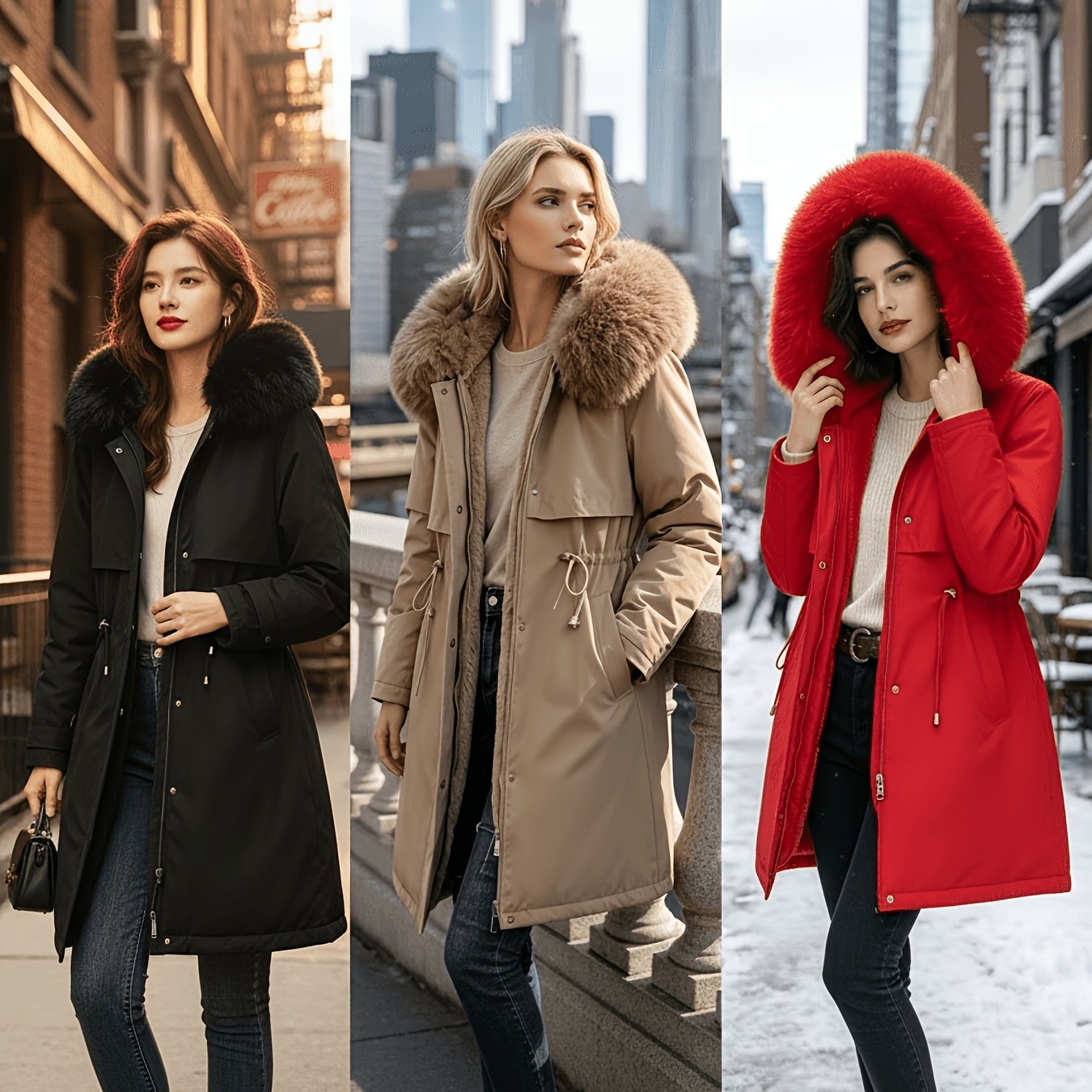 TEMU Plus Size Women's Winter Thickened Parka Coat, Detachable Large Hooded Warm Jacket, European And Luxury Windproof And Cold-proof Outerwear,