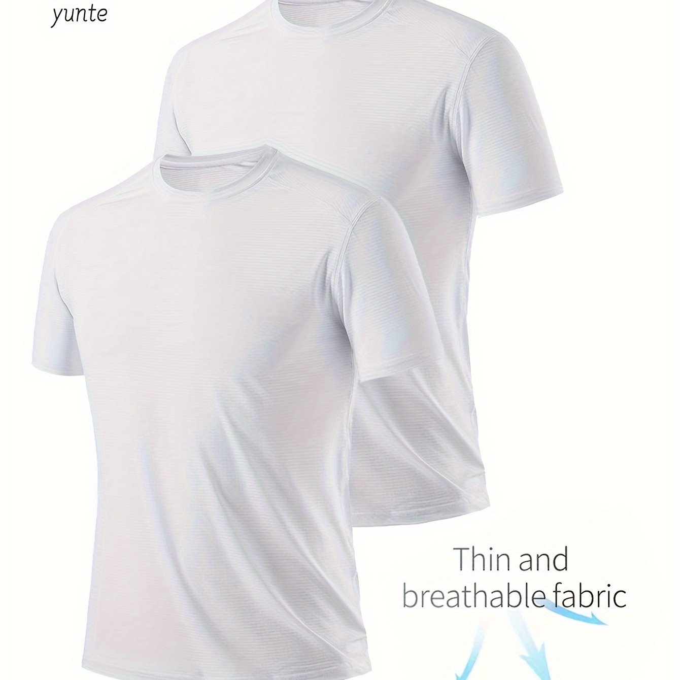 E-shop 2 Stück Weiße Ultra-Leichte Herren Rundhals T-Shirts – Schnelltrocknend, Atmungsaktiv, Feuchtigkeitsableitend für Fitness, Gym Laufen, Leicht