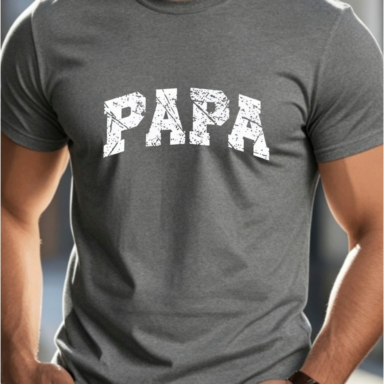 TEMU Men's Plus Size Papa Graphic T-shirt - Quick-dry Round Neck Letter Tee, Fabric Ideal For Father's Day Gift, Casual Daily Wear, Machine Washable