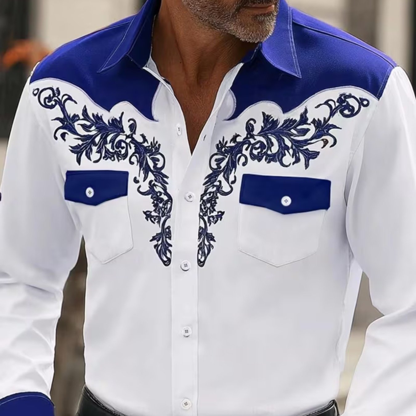 Plus-size Men's Long-sleeve Floral Shirt, Men's Plus-size Shirt, , Street And , Pointed Collar, Long Sleeves, Slightly Stretchy, Casual And Comfortable., Plus Size