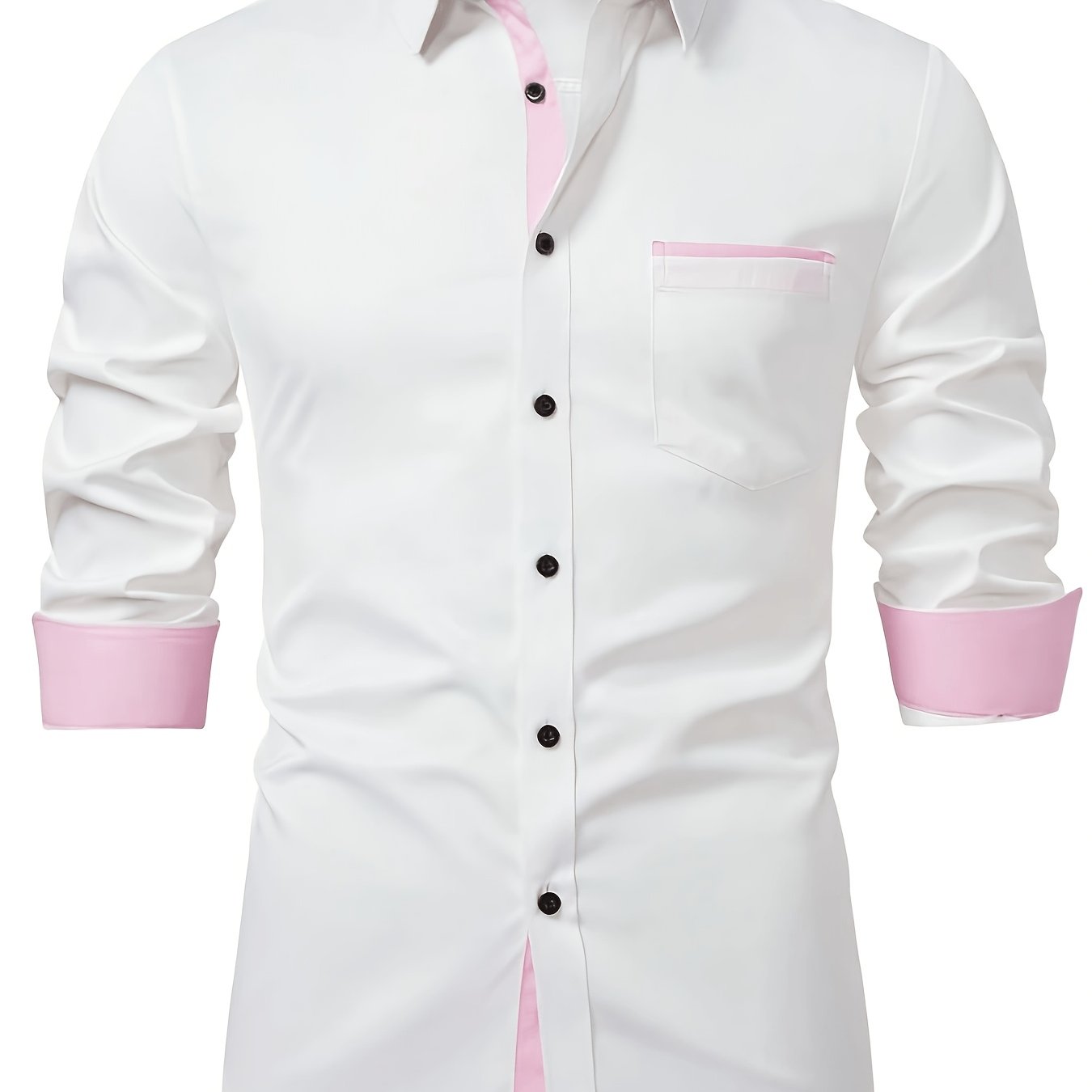 TEMU Chemise habillée décontractée pour homme, design color-block, col à , coupe slim, manches longues, infroissable à séchage rapide, tissu tissé,