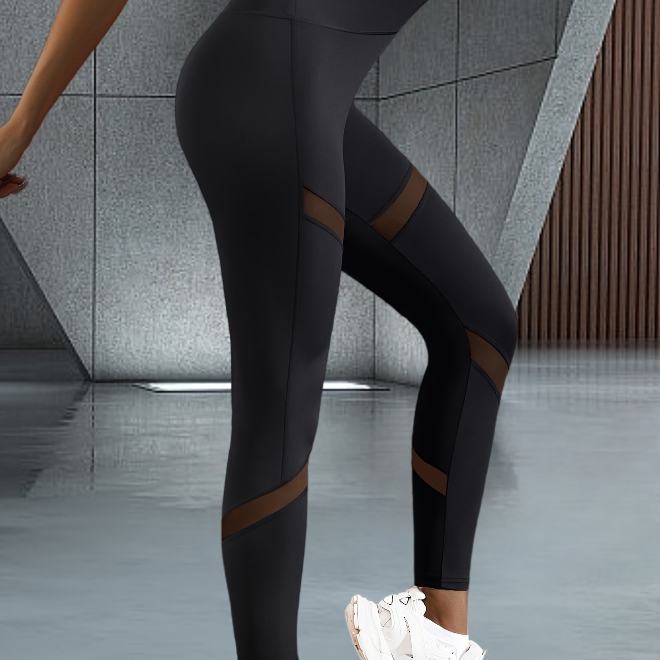 E-shop Damen Fitness Sportliche Mesh-Panel Detail Yoga Leggings, High-Waist Stretch Tights, Bequeme Schweißabsorbierende Sport Hose Damen Yoga Hose