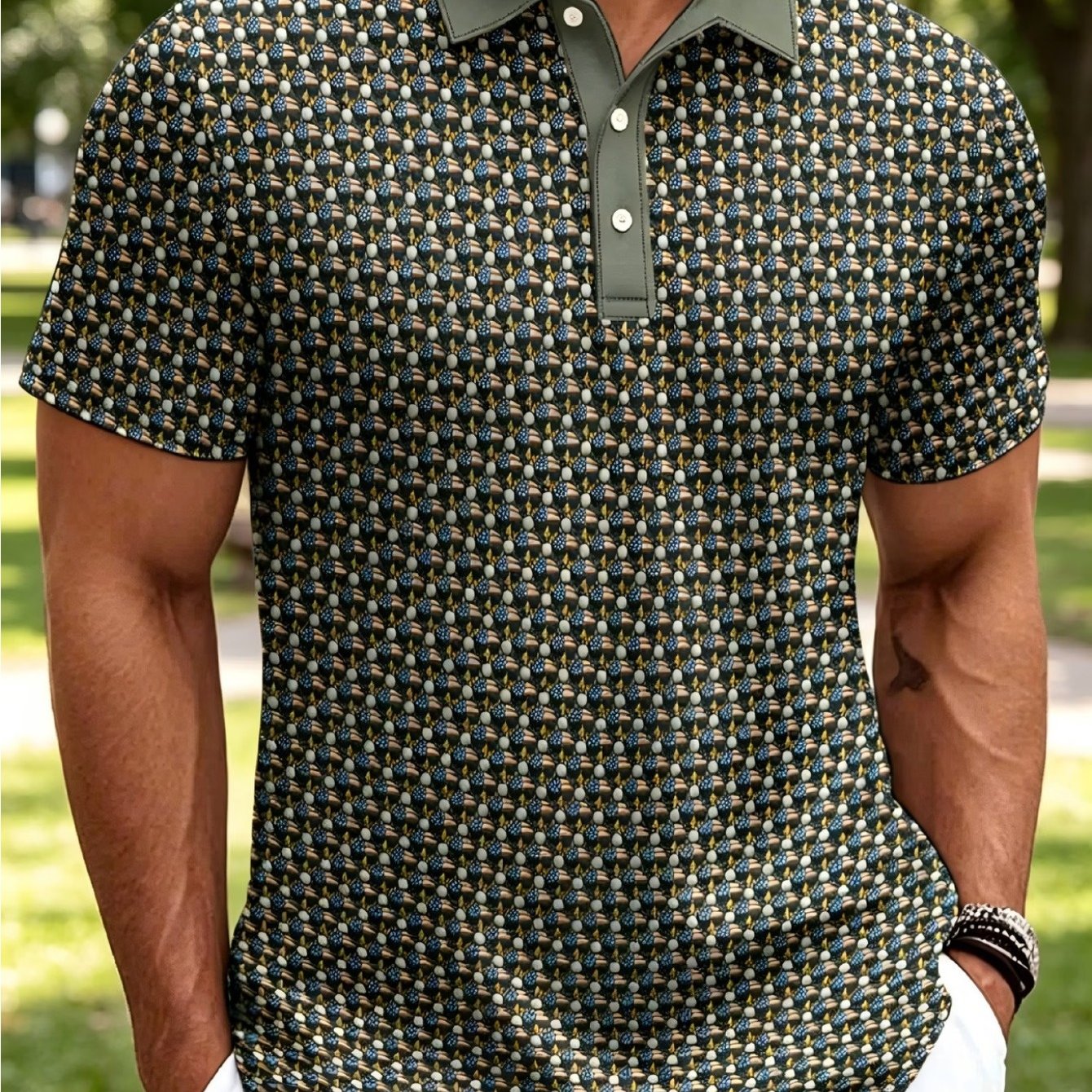 TEMU [printed Design â Not Textured] Men's Shirt With Unique Creative Pattern Print, Short Sleeves, For Summer, Versatile, Suitable For Indoor And