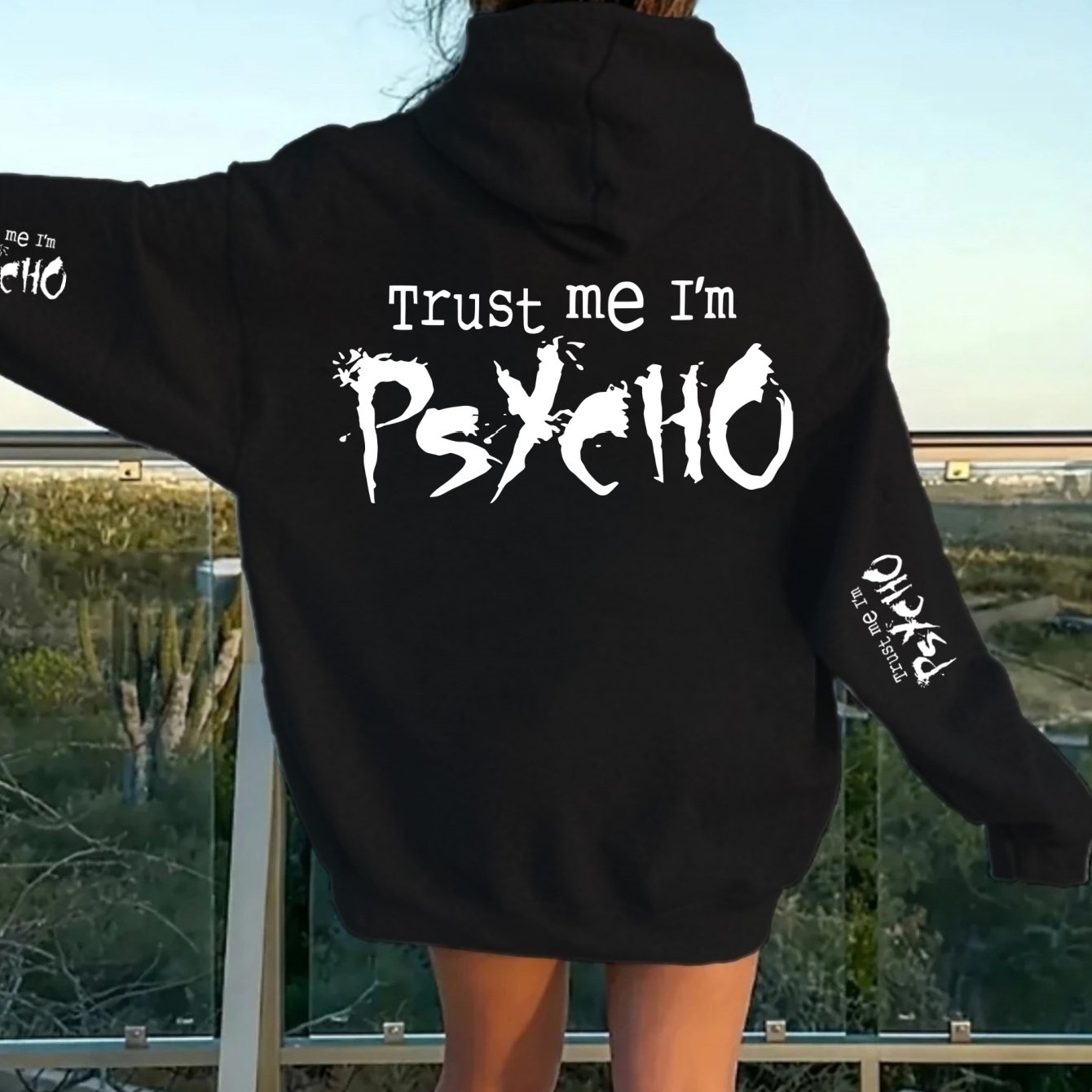 TEMU Women's Fall/winter Hoodie With ' Me I'm ' Dark On The Back And Sleeves, Loose-fit Casual Pullover Sweatshirt, Lazy Chic Versatile Edgy Top