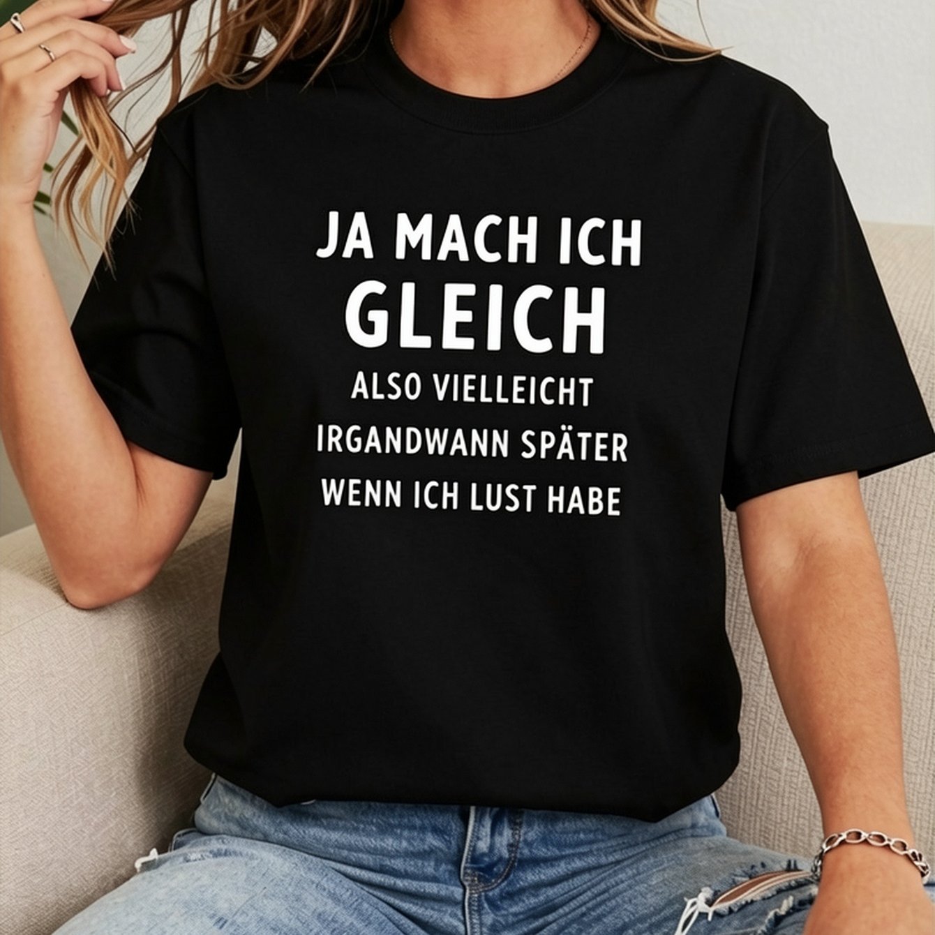Women's German Quote T-shirt - 'ja Mach Ich Gerne' Casual Crew Neck Short Sleeve Tee, Soft Pure, Fit For Casual Attire, Top | German Quote Shirt | , Men's T-shirt