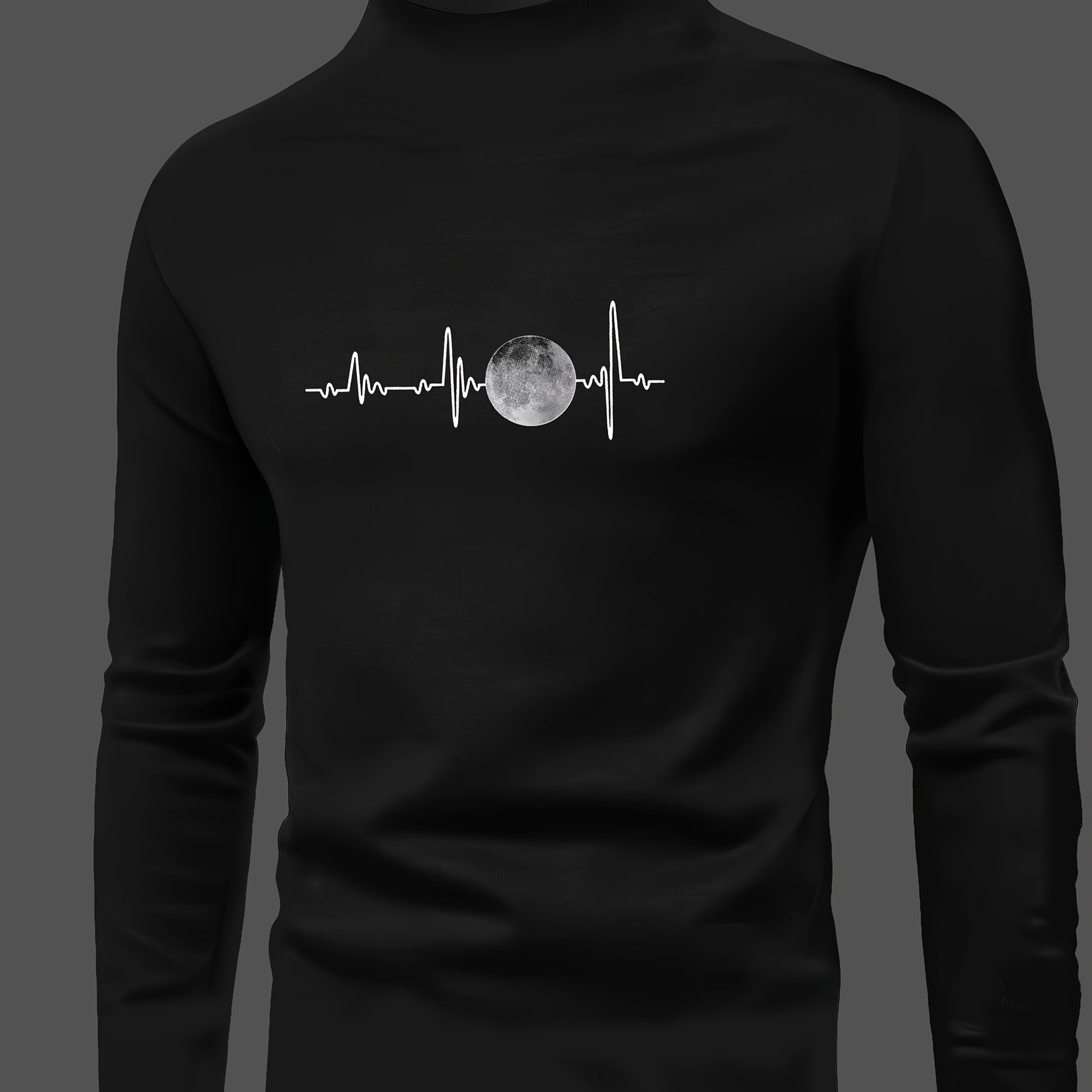 E-shop Herren Herbst/Winter Casual Bequemes Mond-Print Langarm Rundhals Basic Shirt für Ausflüge, Urlaub, Spaziergänge, Sport, & , 100% ,