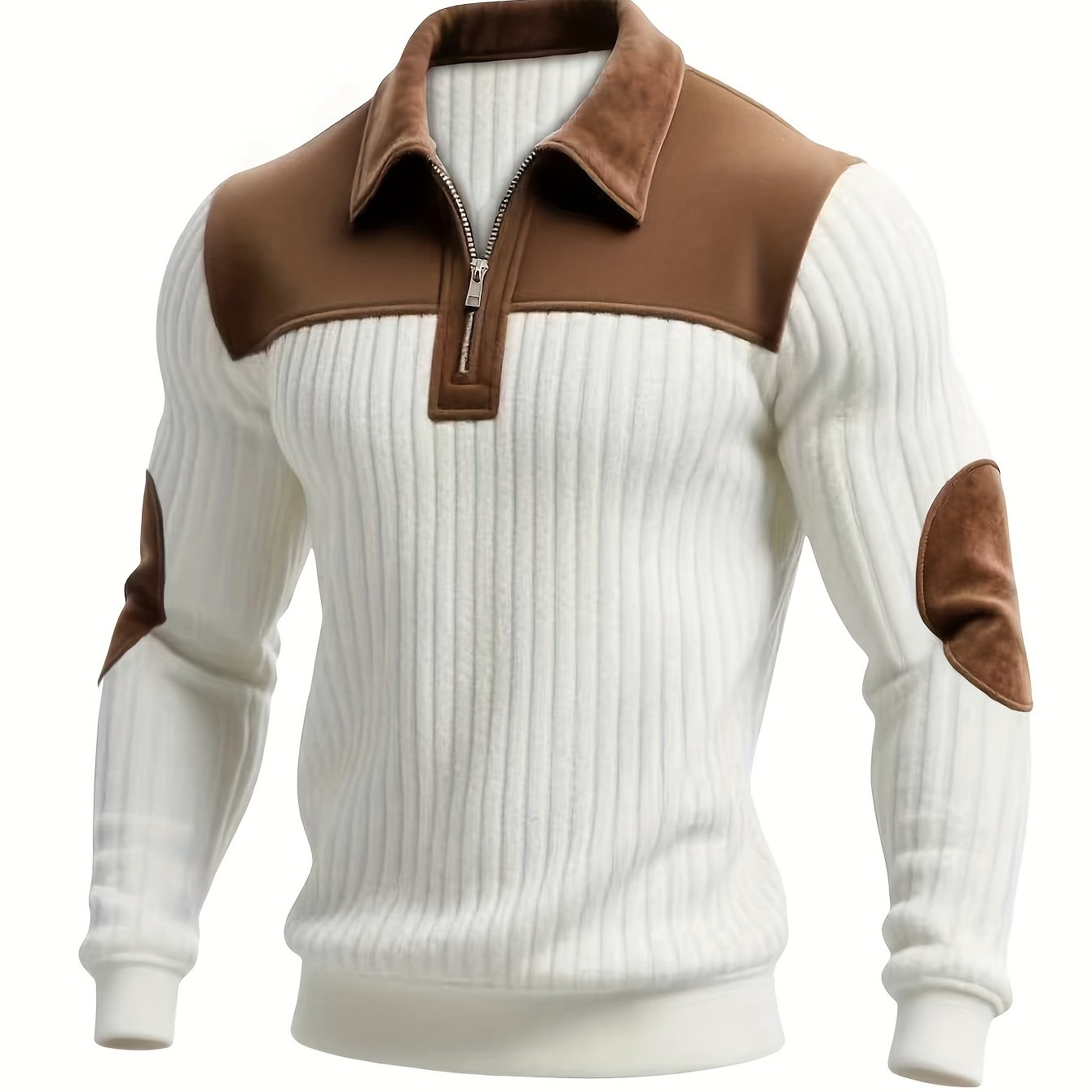 E-shop Herren Color-Block Casual Stehkragen Pullover | Dicke, warme, einfarbige Jacke mit Reißverschluss-Detail, lange Ärmel, ideal für tägliche Mode