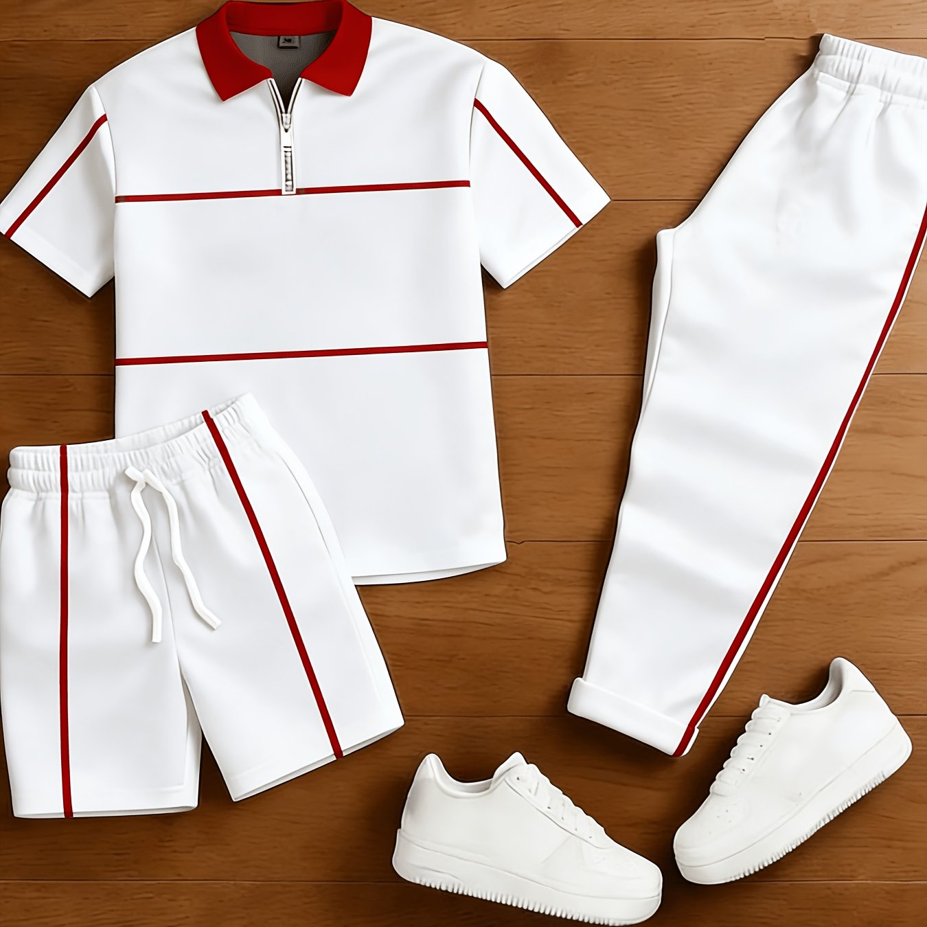 TEMU Set da 3 pezzi: Camicia casual unisex con motivo geometrico a blocchi 3D, pantaloni e pantaloncini