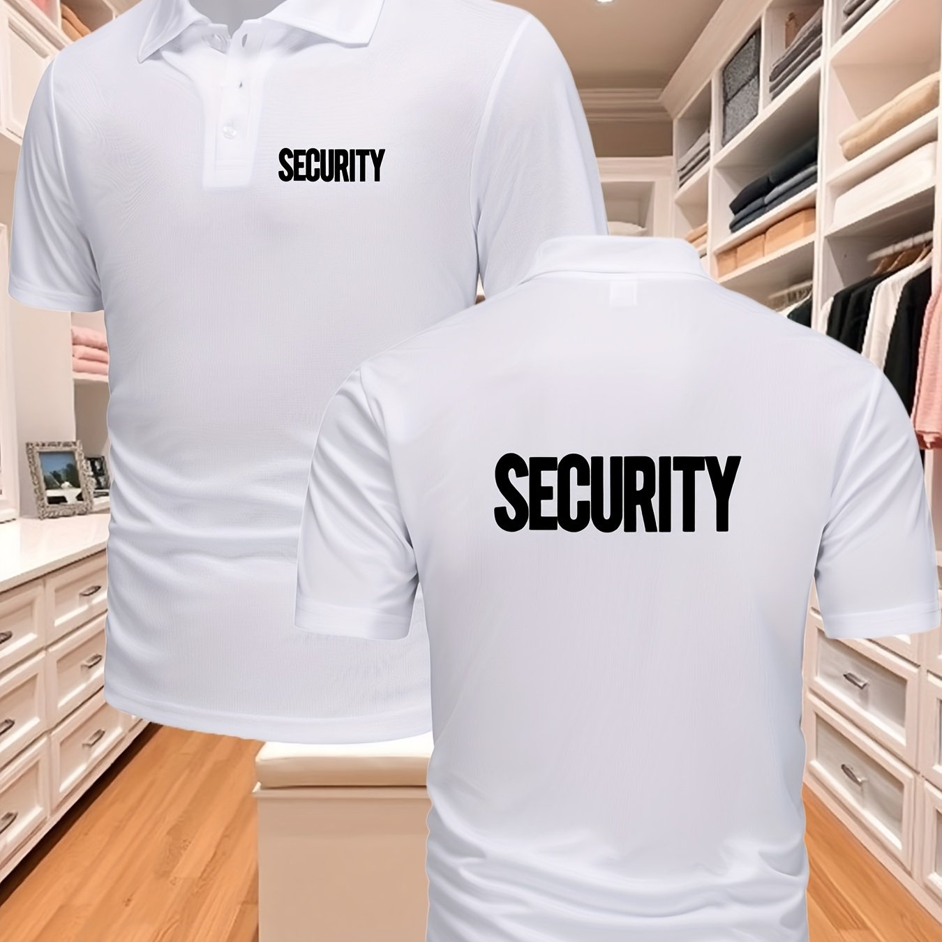 TEMU 남성 패션 반팔 폴로 셔츠, SECURITY 프린트, 스포츠 및 캐주얼 외출에 적합
