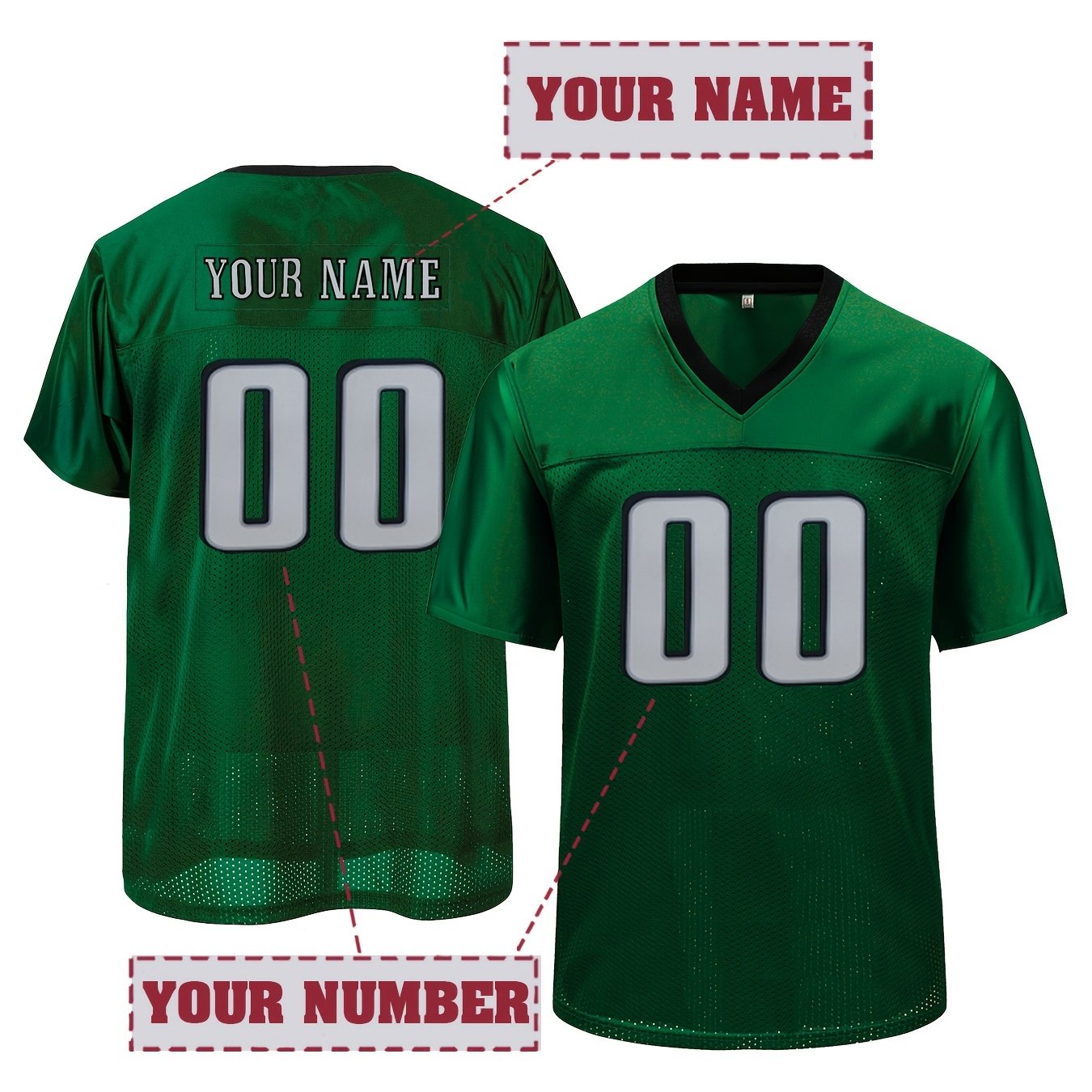 TEMU Customized Name And , Men's Football Jersey Short Sleeve Loose Breathable V-neck Embroidery Jersey, Sports Shirt For Teamtraining