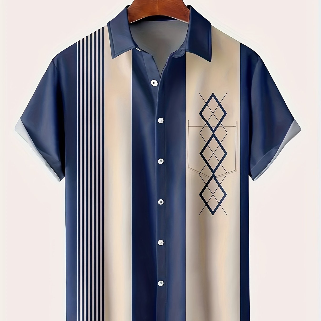 TEMU Men's Casual Short-sleeve Shirt Featuring A Vintage And Chest Pocket, Perfect For Summer Vacations And As A Gift
