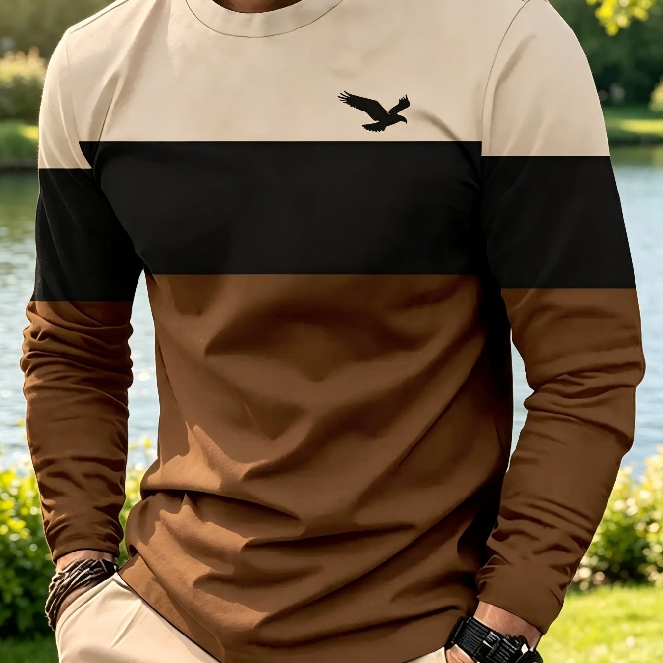 TEMU style, T-shirt imprimé à manches longues pour homme, pour tenue décontractée quotidienne, quotidiens, sports de loisirs, polyvalent pour
