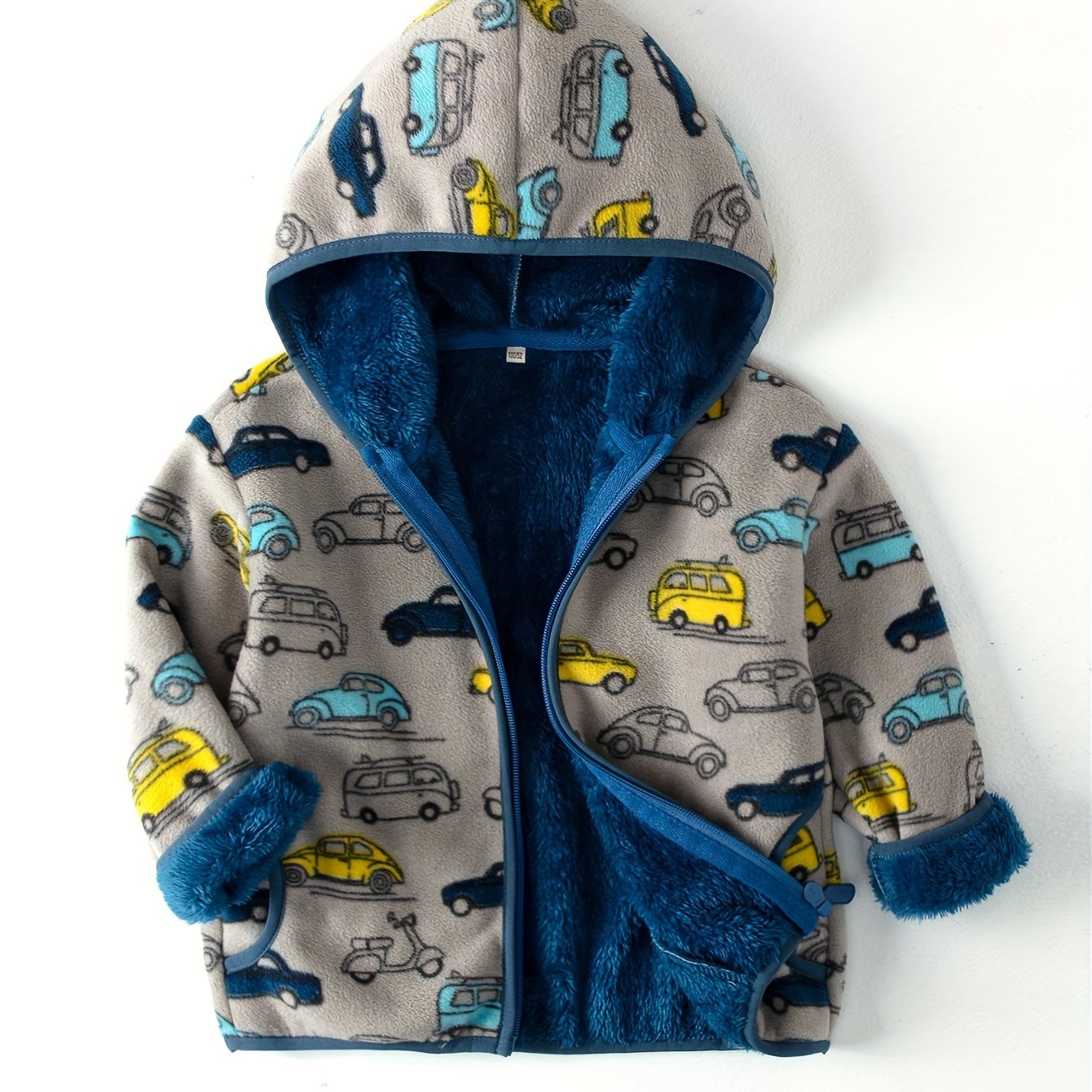 TEMU Boy's Pattern Fleece Lining Hooded Kids Fall Clothes