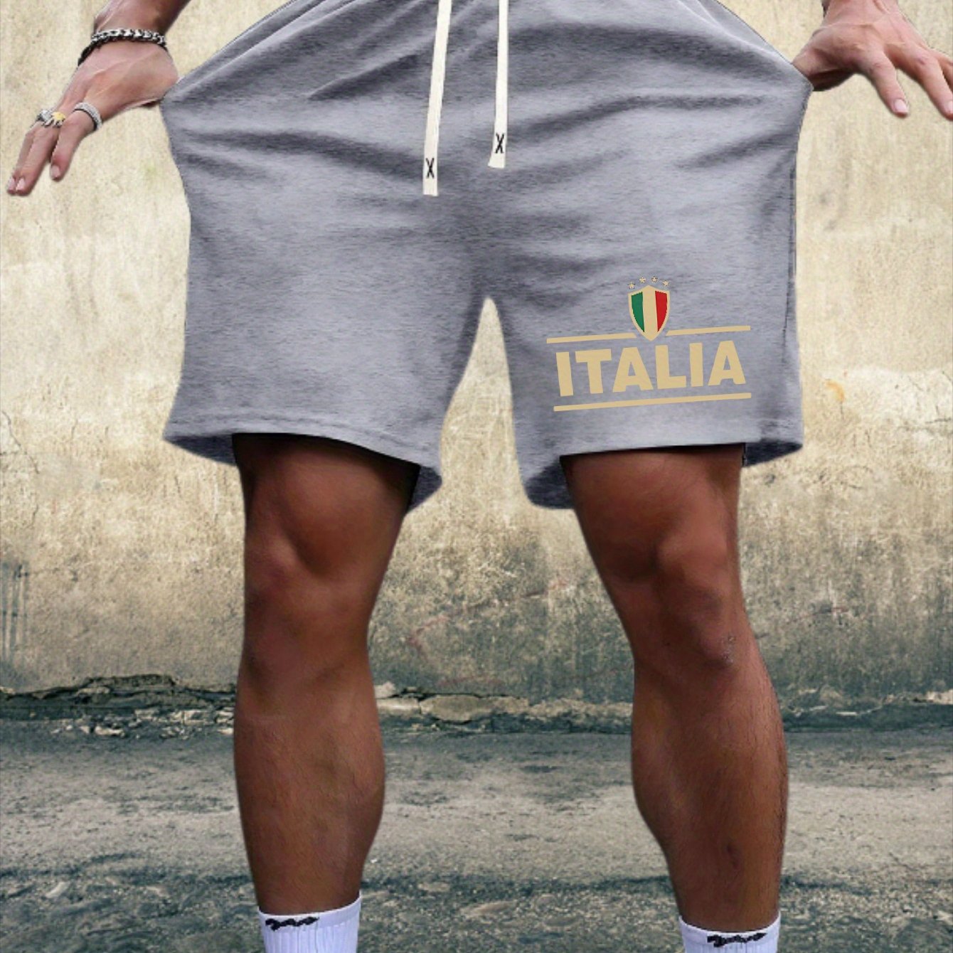 TEMU Retro Style Father's Day Logo Print Men's Shorts, Summer Outdoor Sports Breathable Quick-dry Print Bottoms