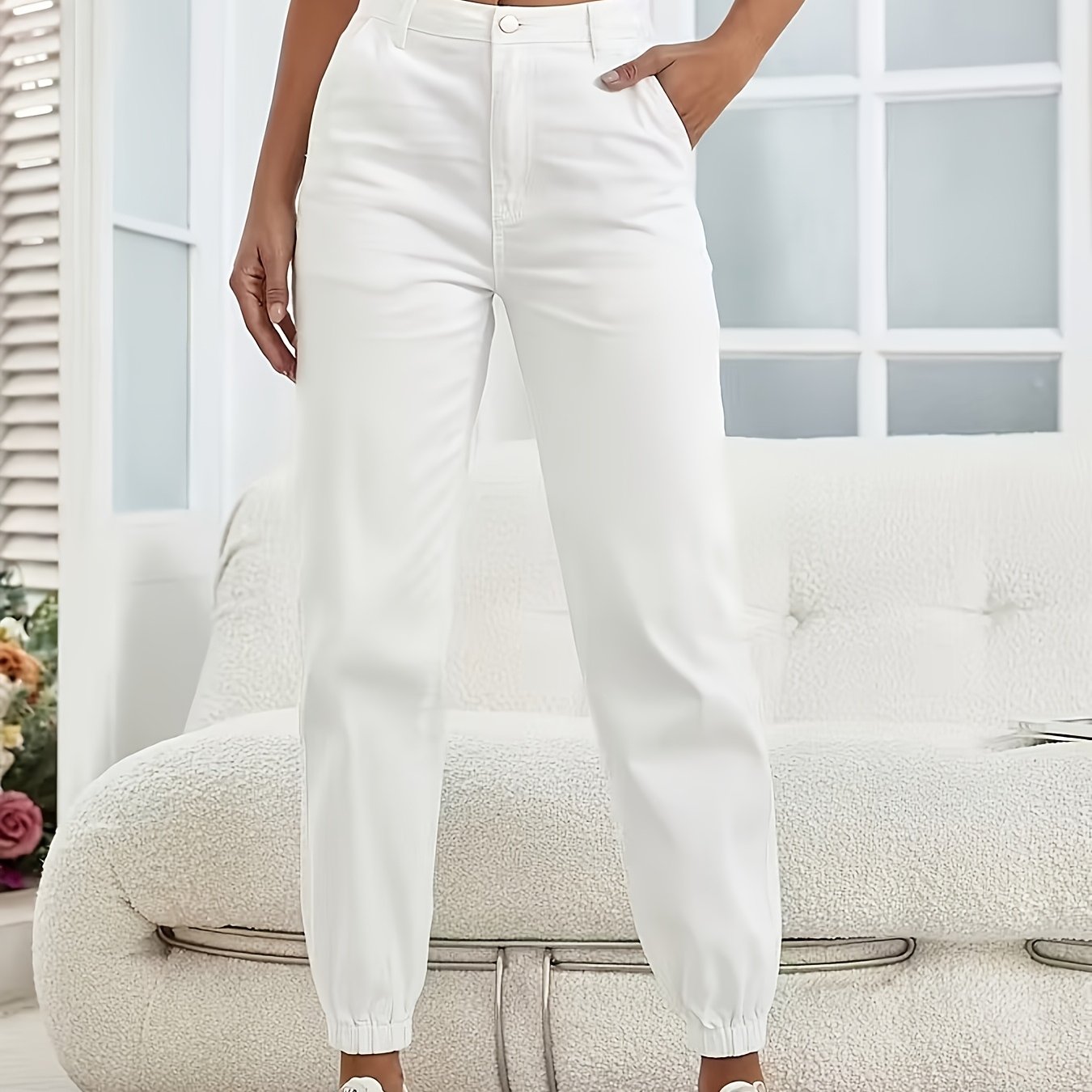 Image of 25aw Simple White Jeans, Washed Stretch Jeans, Straight-leg Versatile Style, Fashionable And Casual Jeans