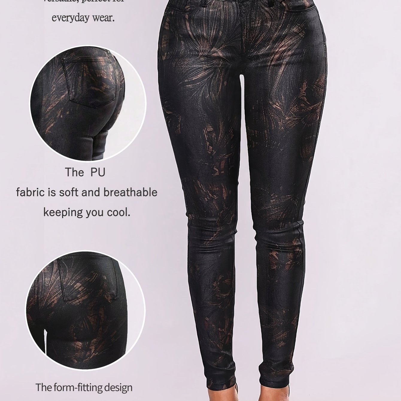 Retro High Waisted Metal Glitter Printed Elastic Tight Pants For , Tapered Pants