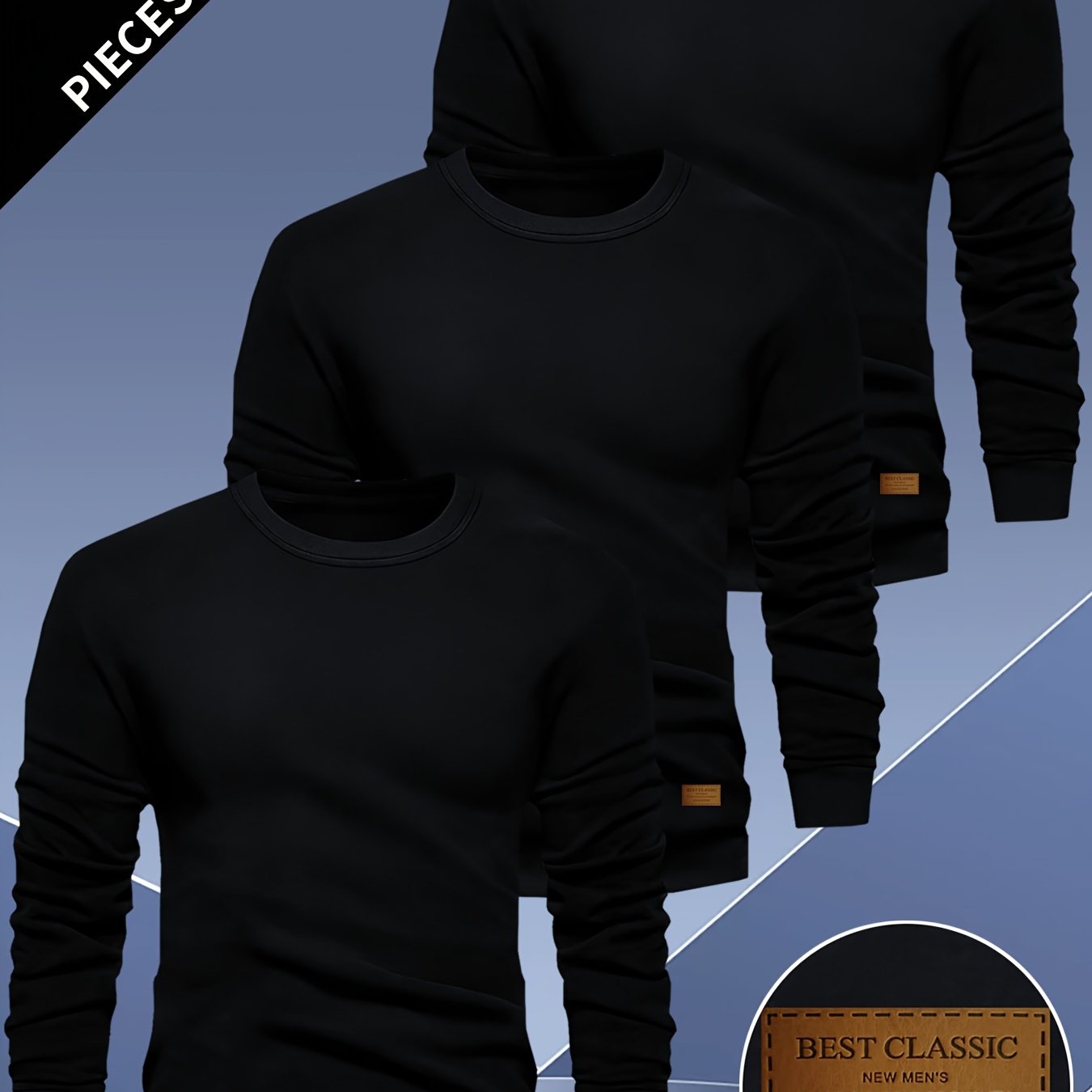 TEMU 3pcs Zhangzai "best Classic" Men's Base Layer Shirts - 95% Polyester/5% Spandex Thermal Underwear Suitable For Layering, Round Neck Long Sleeve