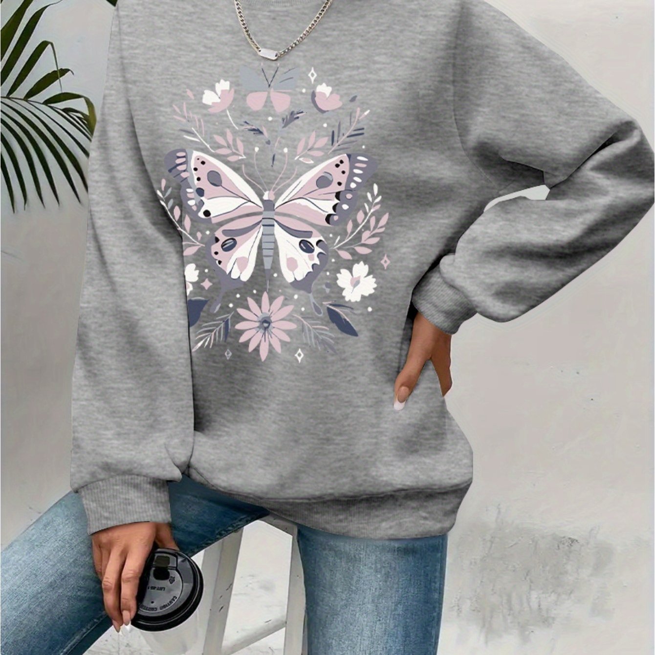 TEMU Comfortable Print Round Neck Sweatshirt - Soft Casual Long Sleeve, Suitable For Spring, Autumn, And Winter Women's Casual Wear
