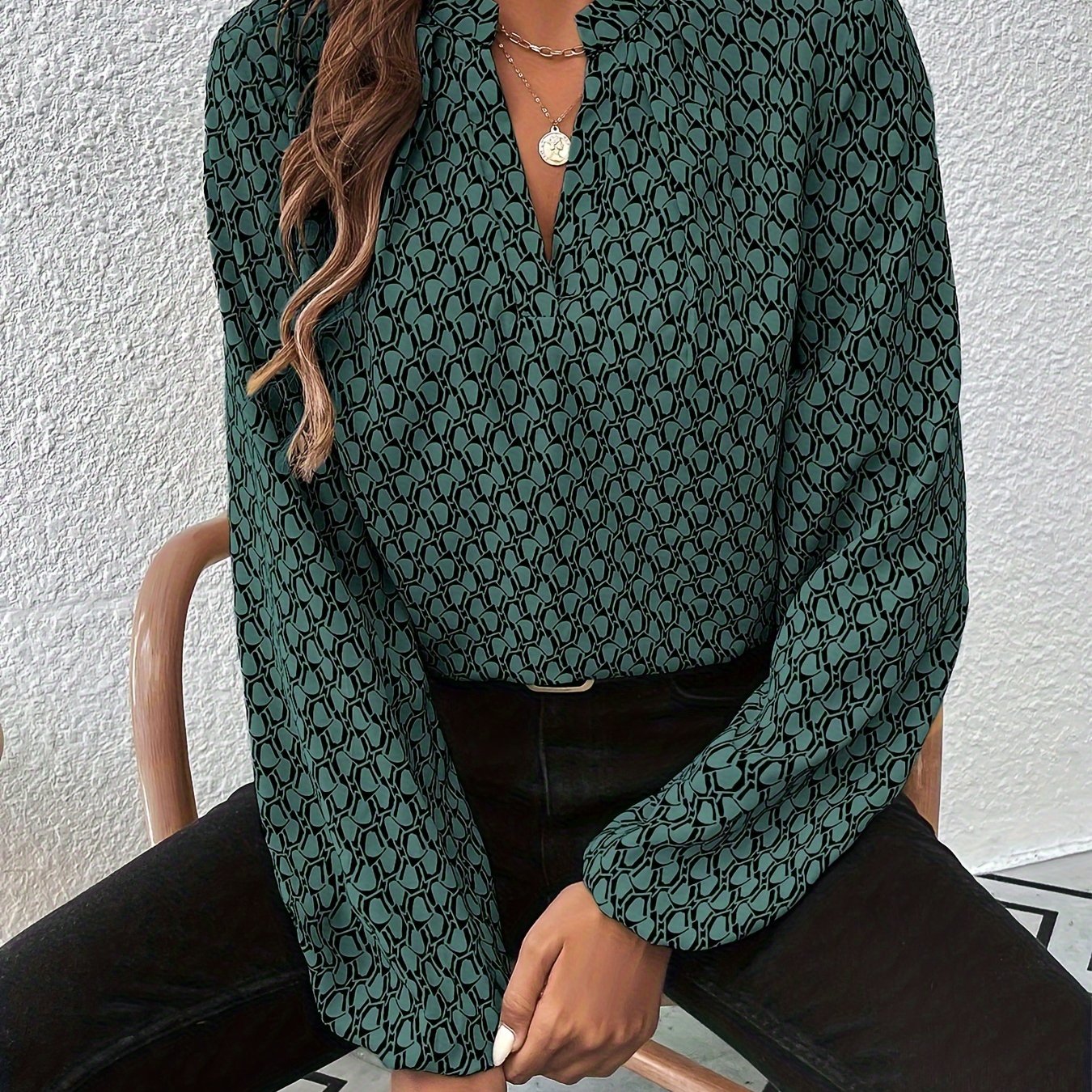 Image of Collar Long Sleeve Blouse - Elegant Single-breasted Button Front Shirt, Machine Washable Non- Top For, Semi-formal & Wear