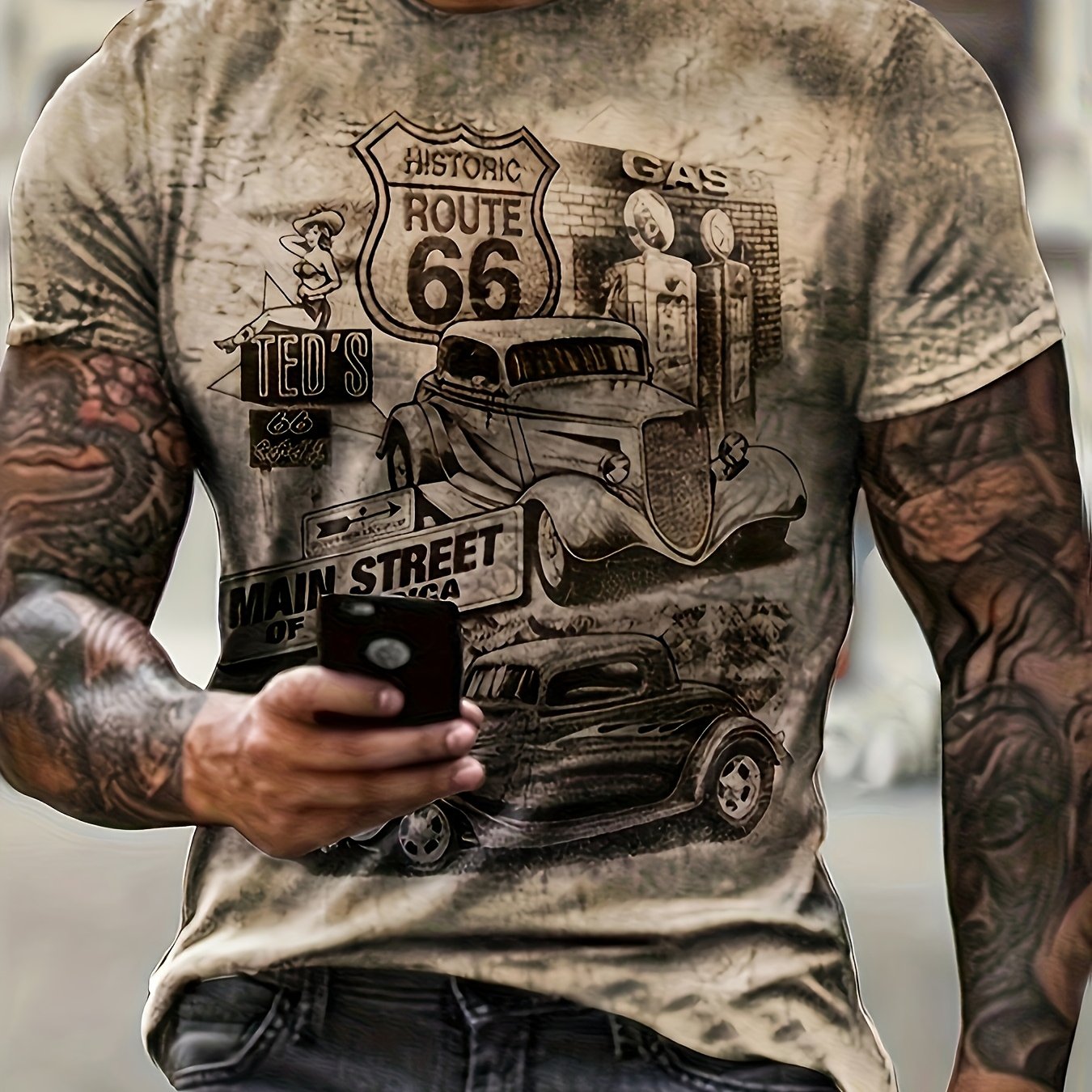 Summer Men's Casual Fashion Short Sleeve, Retro Road Style, Nostalgic Sentiment, Suitable For Daily Wear