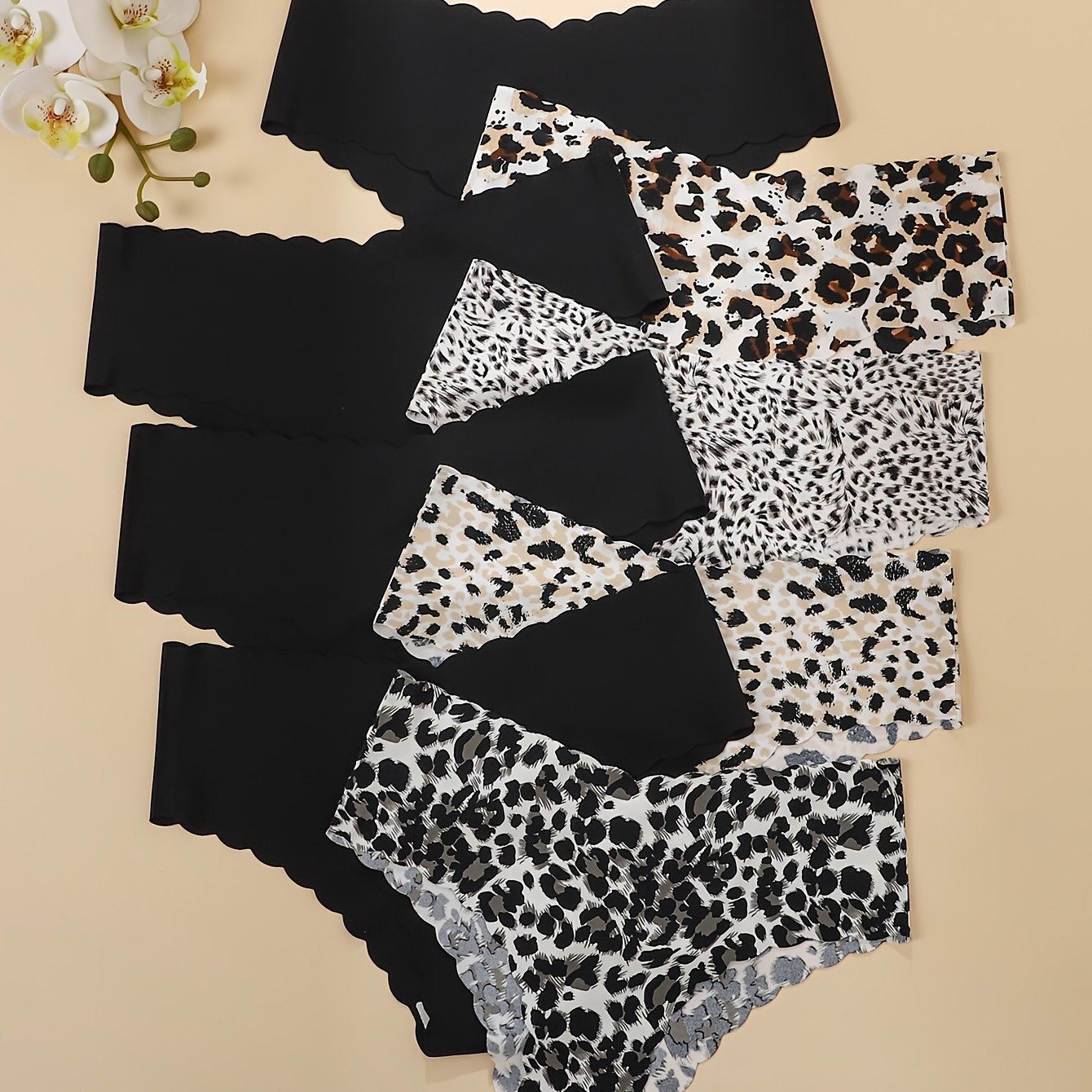 E-shop 8er-Pack - Leopardenmuster Kontrastfarben Damen Slips Bequeme Nahtlose Damen Dreieckslips V-Lift Bund Wellenförmige Spitze Sport Fitness Damen