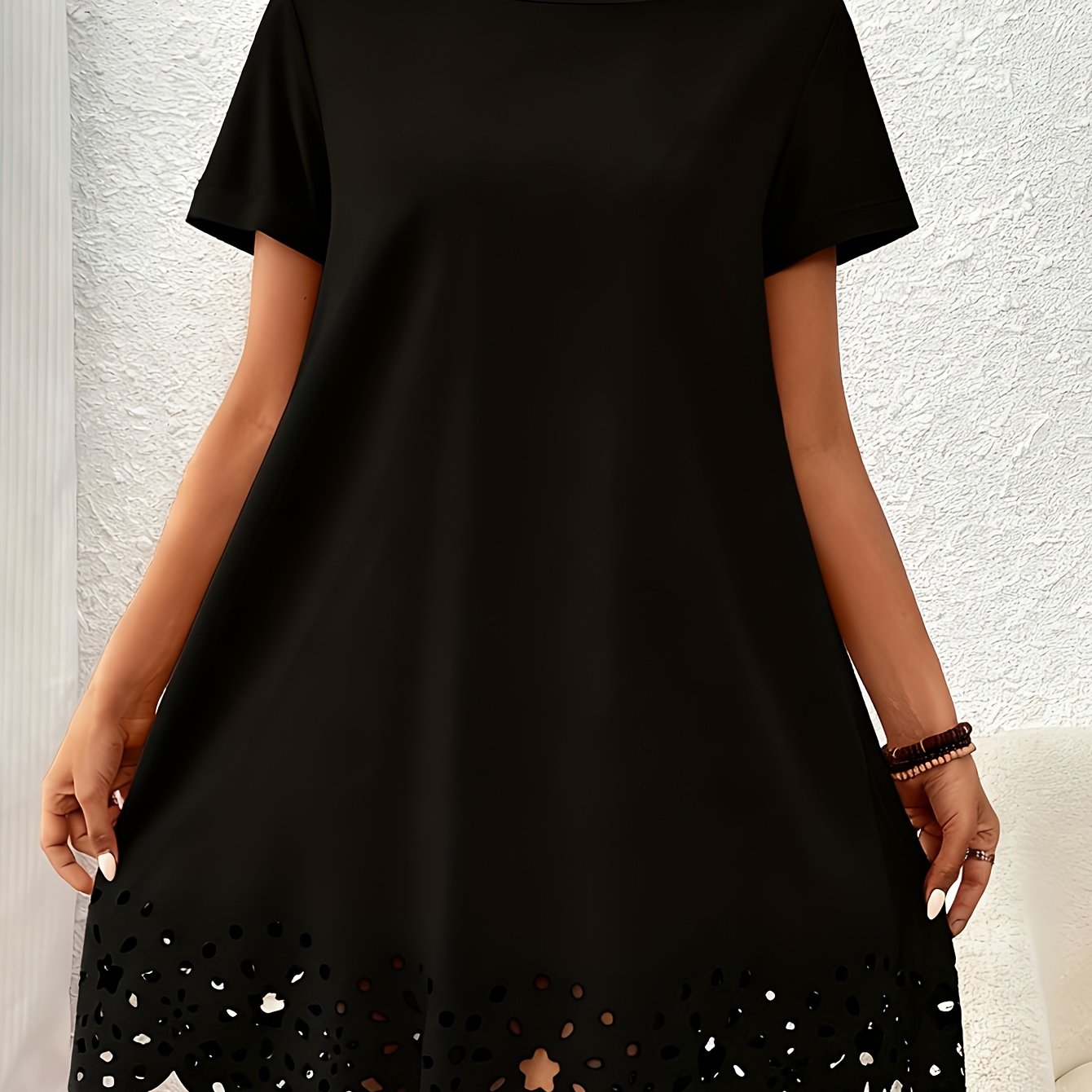 E-shop Elegantes Kurzarm-Maxikleid - A-Linie Knöchellänge (Knöchellänge durch geeignetes Schuhwerk erzielbar) Sommerkleid mit Rundhalsausschnitt,