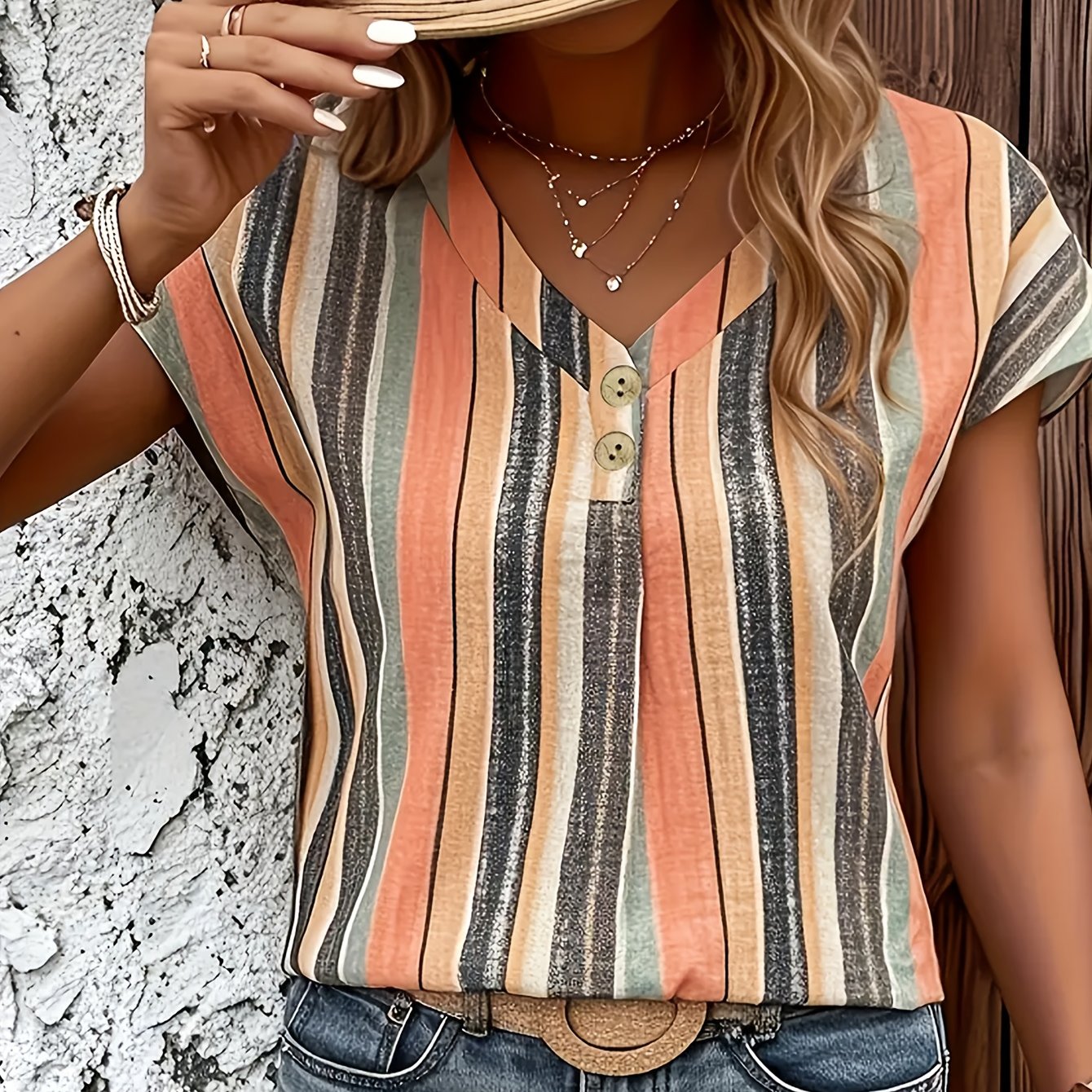 E-shop Elegantes Damen-Mode-Top mit Fledermausärmeln, V-Ausschnitt kurzen Ärmeln