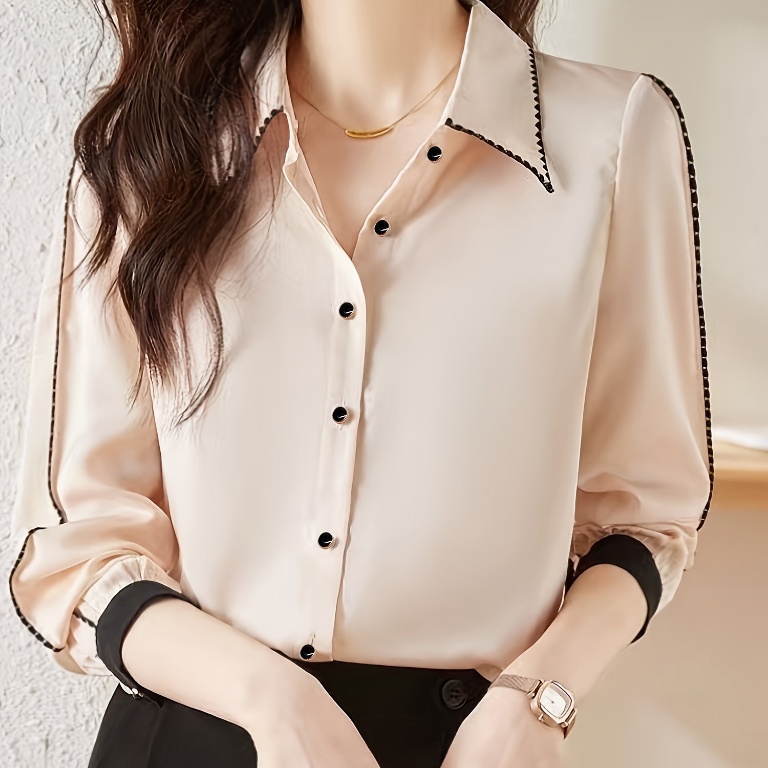 TEMU Women's Long Sleeve Casual Fashion Comfortable Lapel Shirt