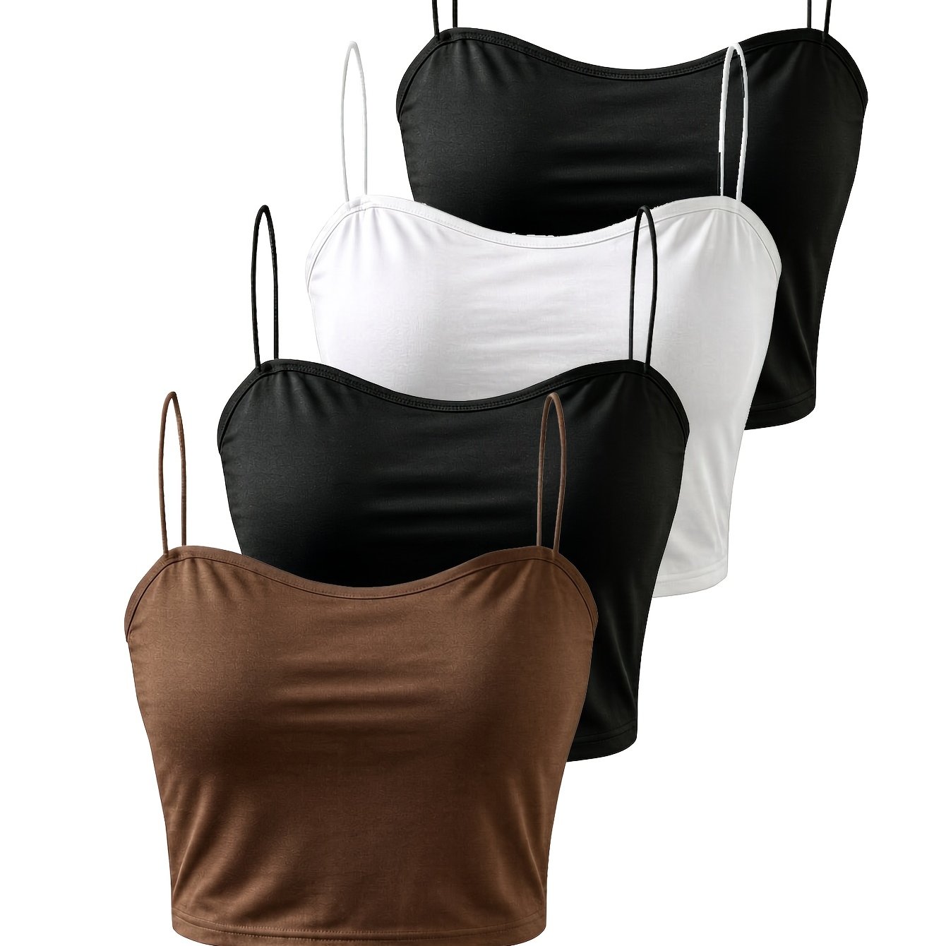 4pcs Set Women's Casual Fashion Short Camisole Vest Thin Strap Solid Color Top