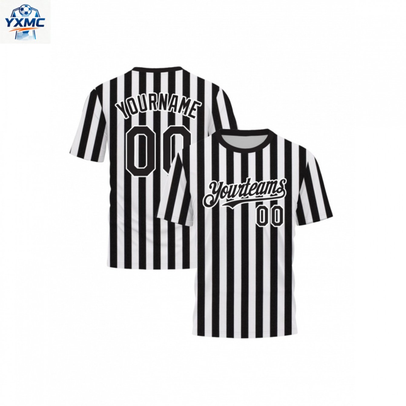 TEMU Custom Product - Men's Customizable Crew Neck Short Sleeve T-shirt, Striped Men's Custom Crew Neck T-shirt, Football Referee Printed Pattern,