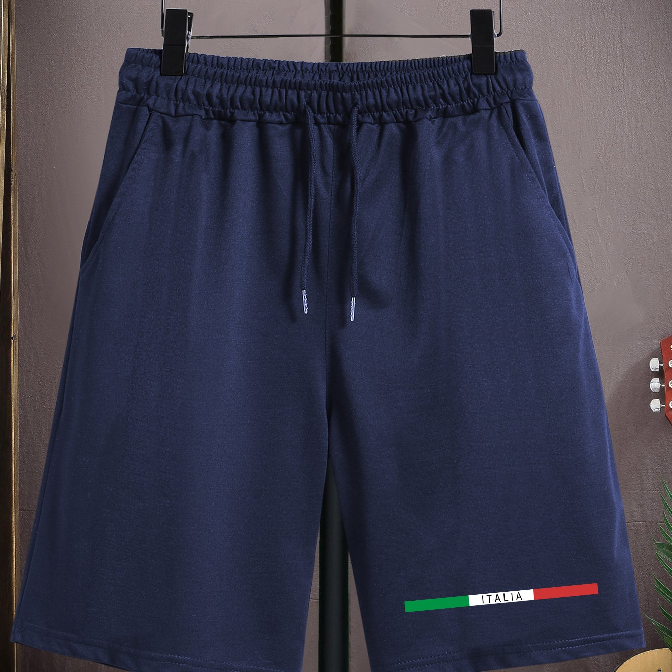 TEMU Men's Plus Size Casual Shorts With Drawstring, Polyester Fabric, Letter Print Design, Plus Size