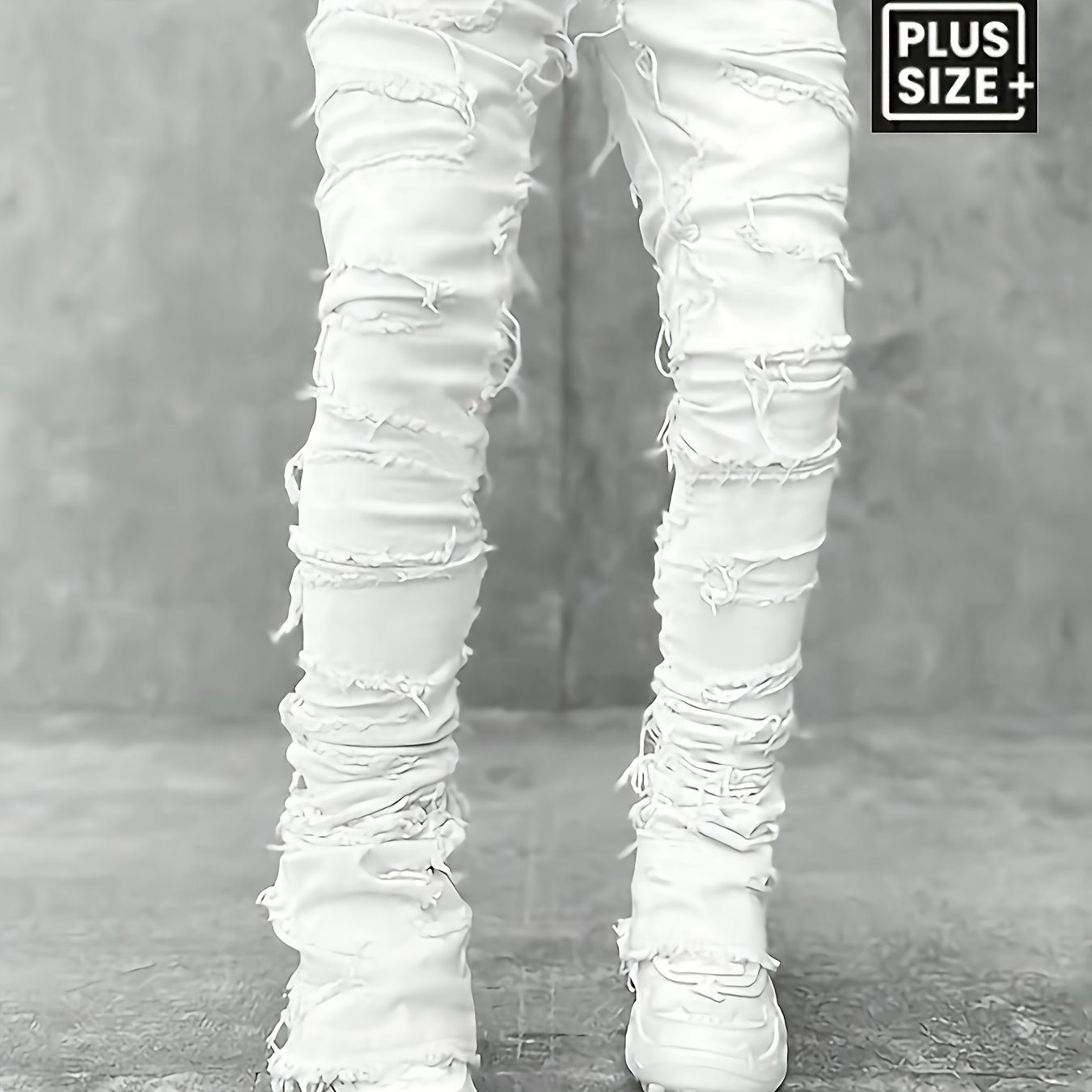 TEMU [hme] Street Fashion Men's Denim Trousers, Retro Tassel Details, Three-dimensional Cut And Design, Mid-waist Elastic Slim Straight Leg, Suitable