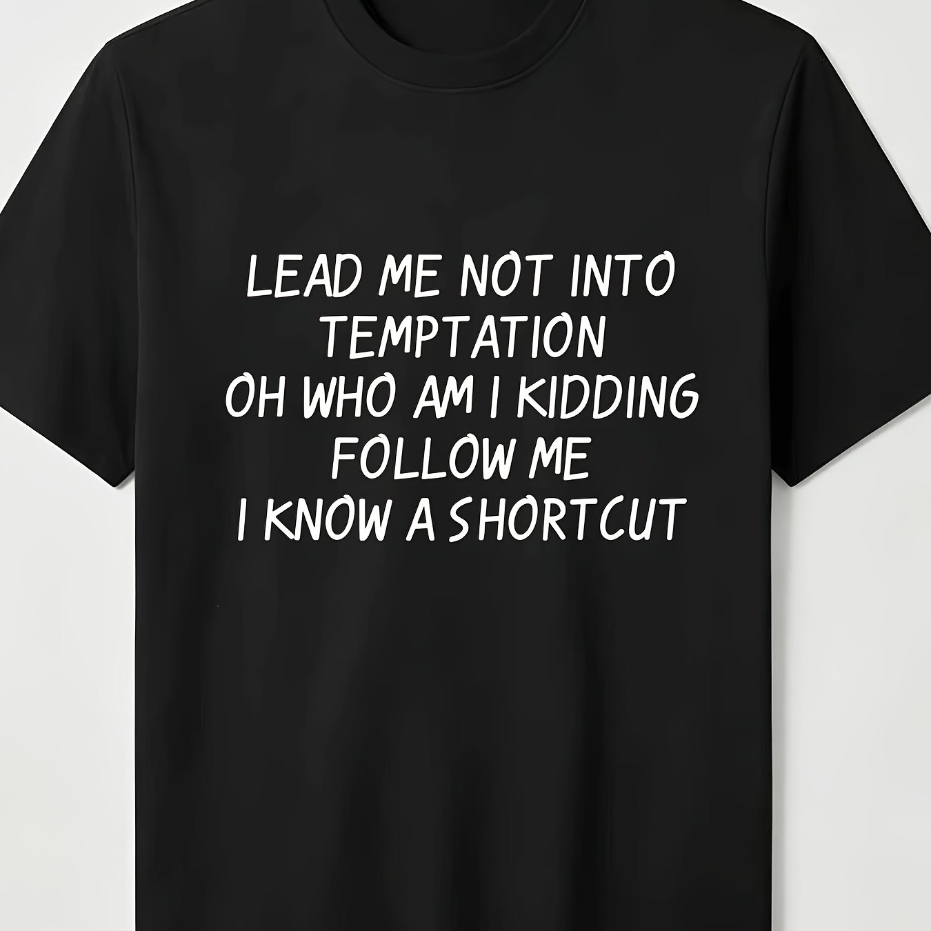 TEMU Casual Trendy Patterned T-shirt (don't Me) - Black Short Sleeve Round Neck Summer Essential, And , Loose Fit | Humorous Quote Tee | Comfortable
