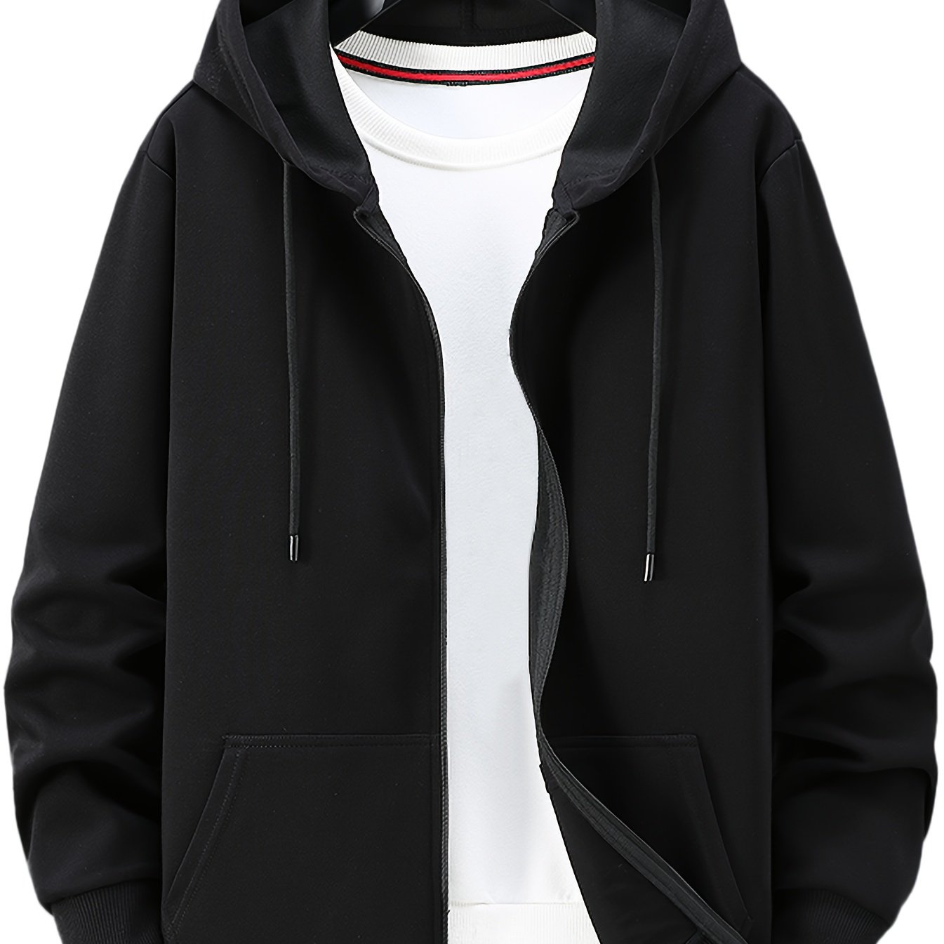 Men's Spring And Autumn Thin Solid Composite Outdoor Casual Zipper Sweater Hooded Cardigan Coat