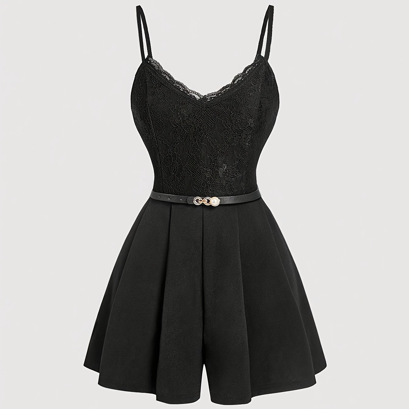 Image of Spring/summer New Women's Jumpsuit Elegant Fitted Sexy Versatile Lace Strappy Wide-leg Shorts Jumpsuit For Women (belt Not Included)