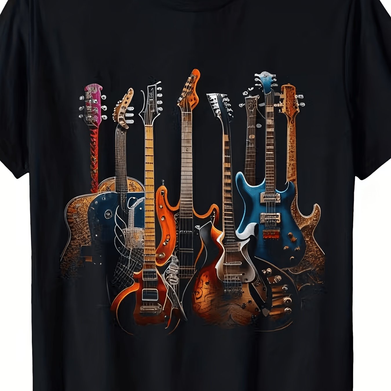TEMU Men's Vintage Rock T-shirt - Soft Breathable Round Neck Short Sleeve With Guitar Print Suitable For Summer Casual Wear Gift For Concerts &