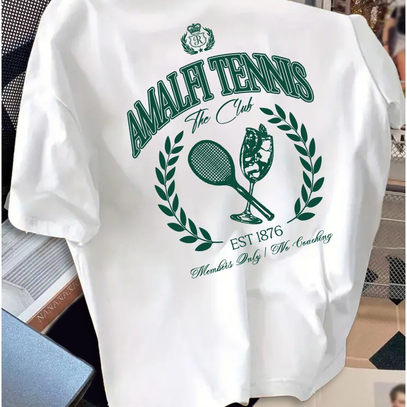TEMU 's T-shirt, Harajuku Style, Tennis Club Trendy Print T-shirt